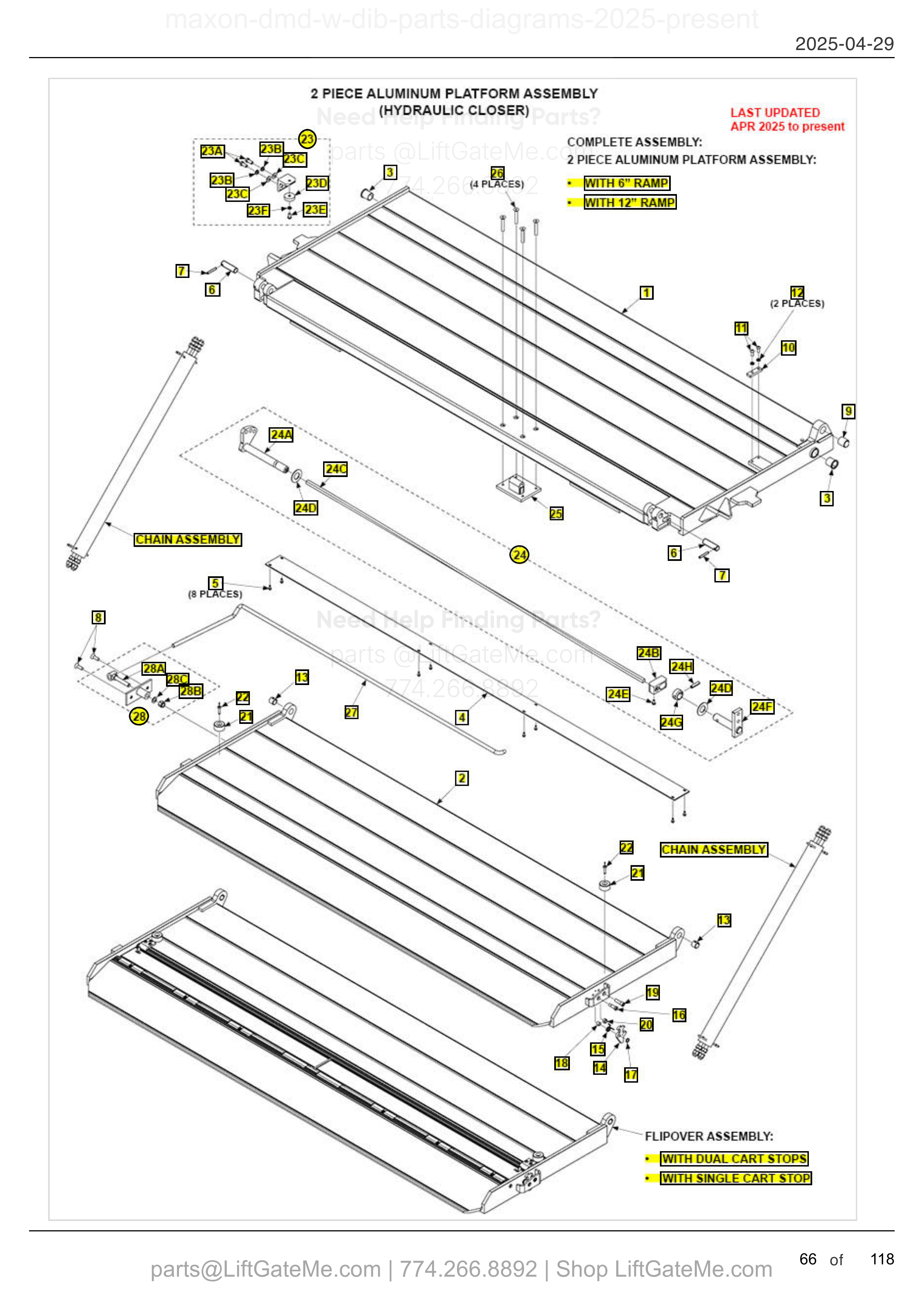 2 PIECE ALUMINUM PLATFORM ASSEMBLY (HYDRAULIC CLOSER) diagram