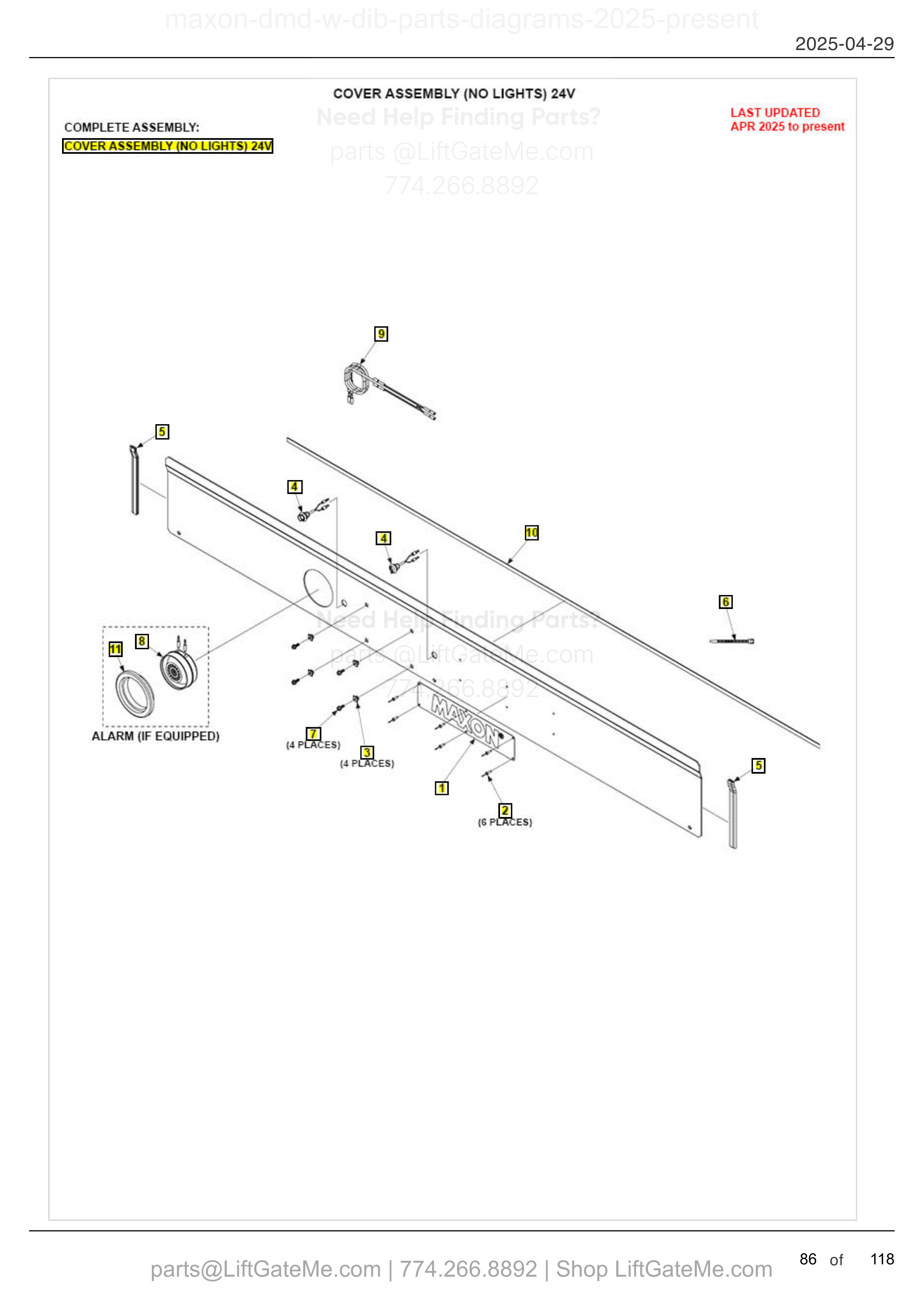 COVER ASSEMBLY (NO LIGHTS) 24V diagram