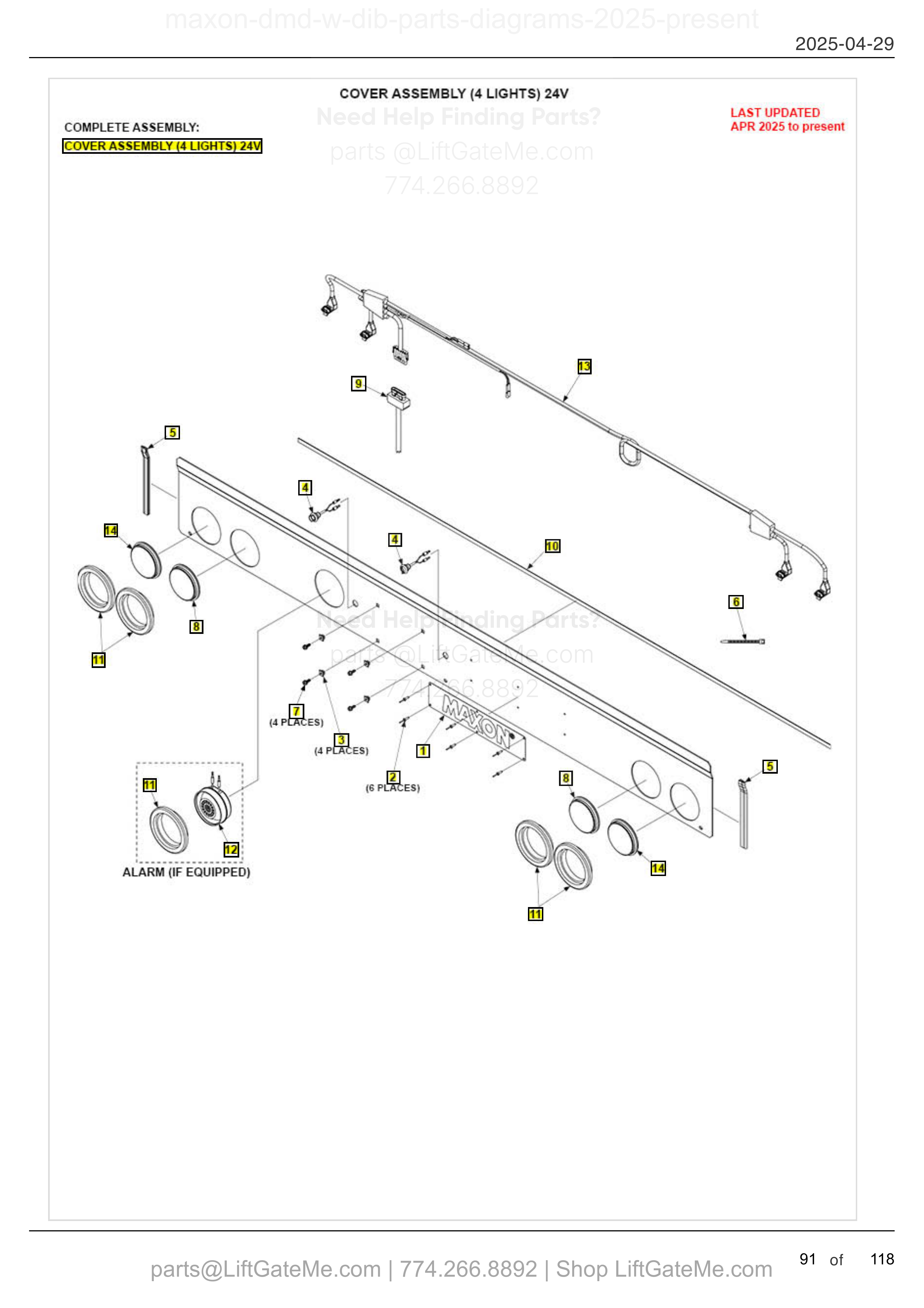 COVER ASSEMBLY (4 LIGHTS) 24V diagram