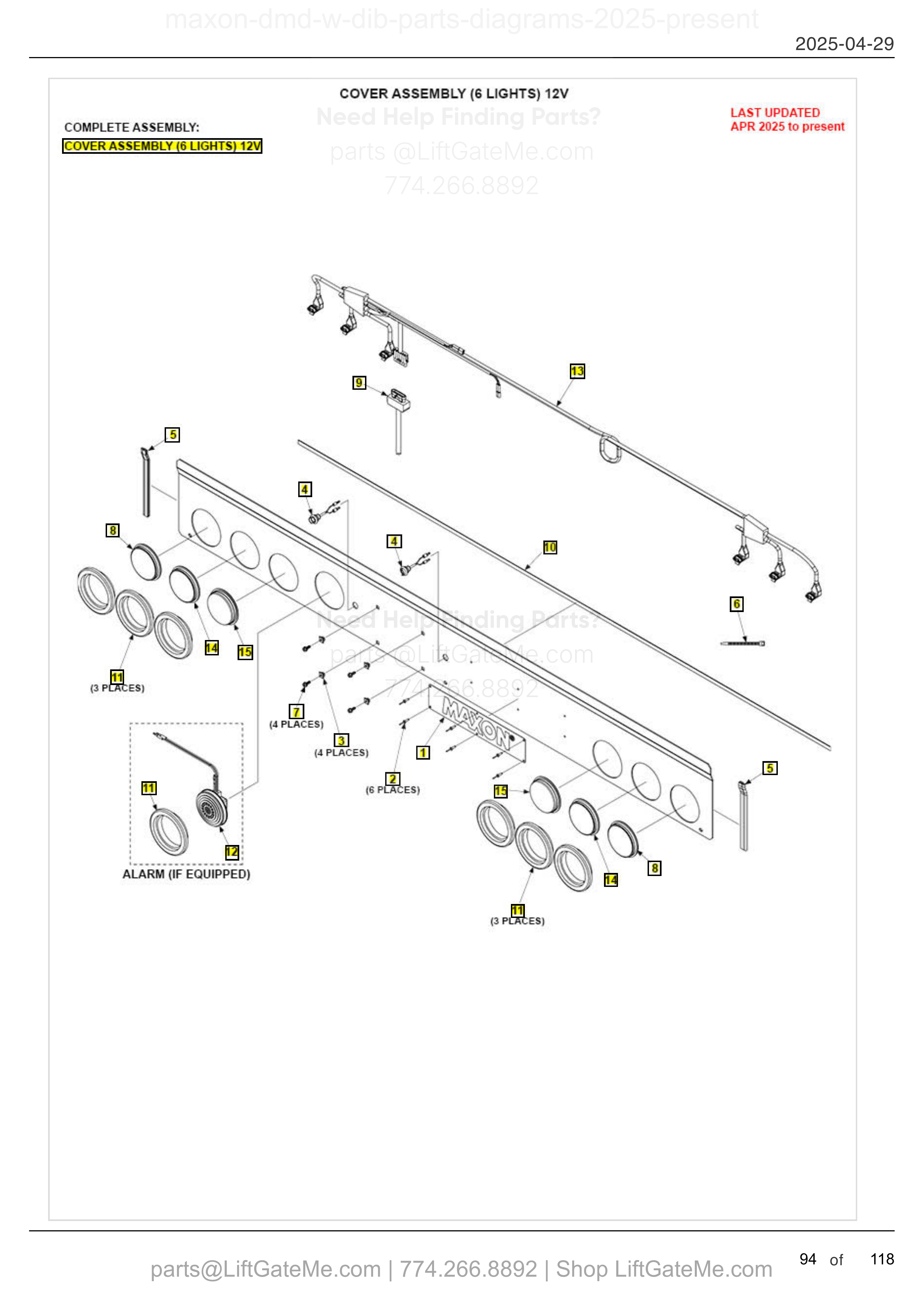 COVER ASSEMBLY (6 LIGHTS) 12V diagram