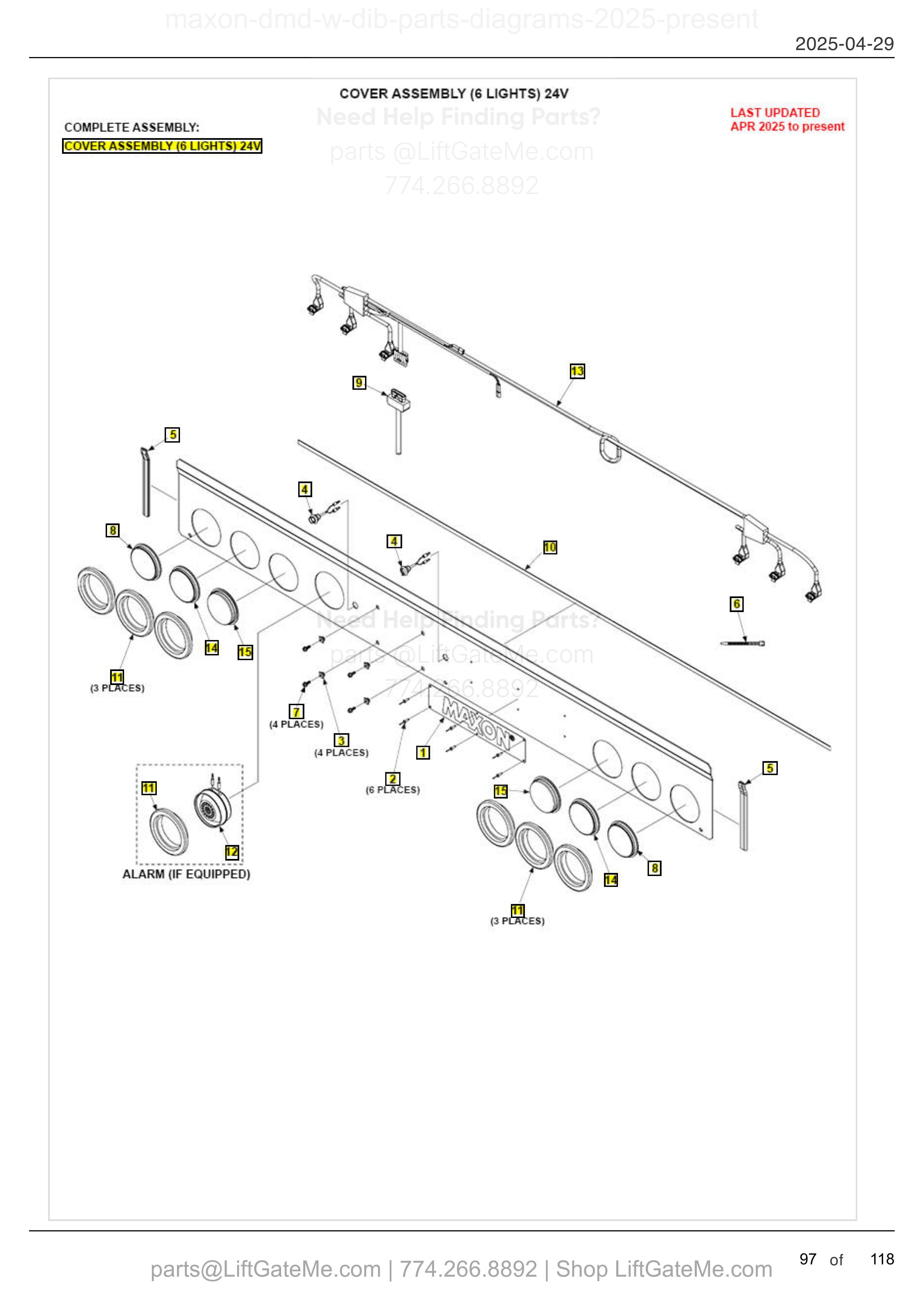 COVER ASSEMBLY (6 LIGHTS) 24V diagram