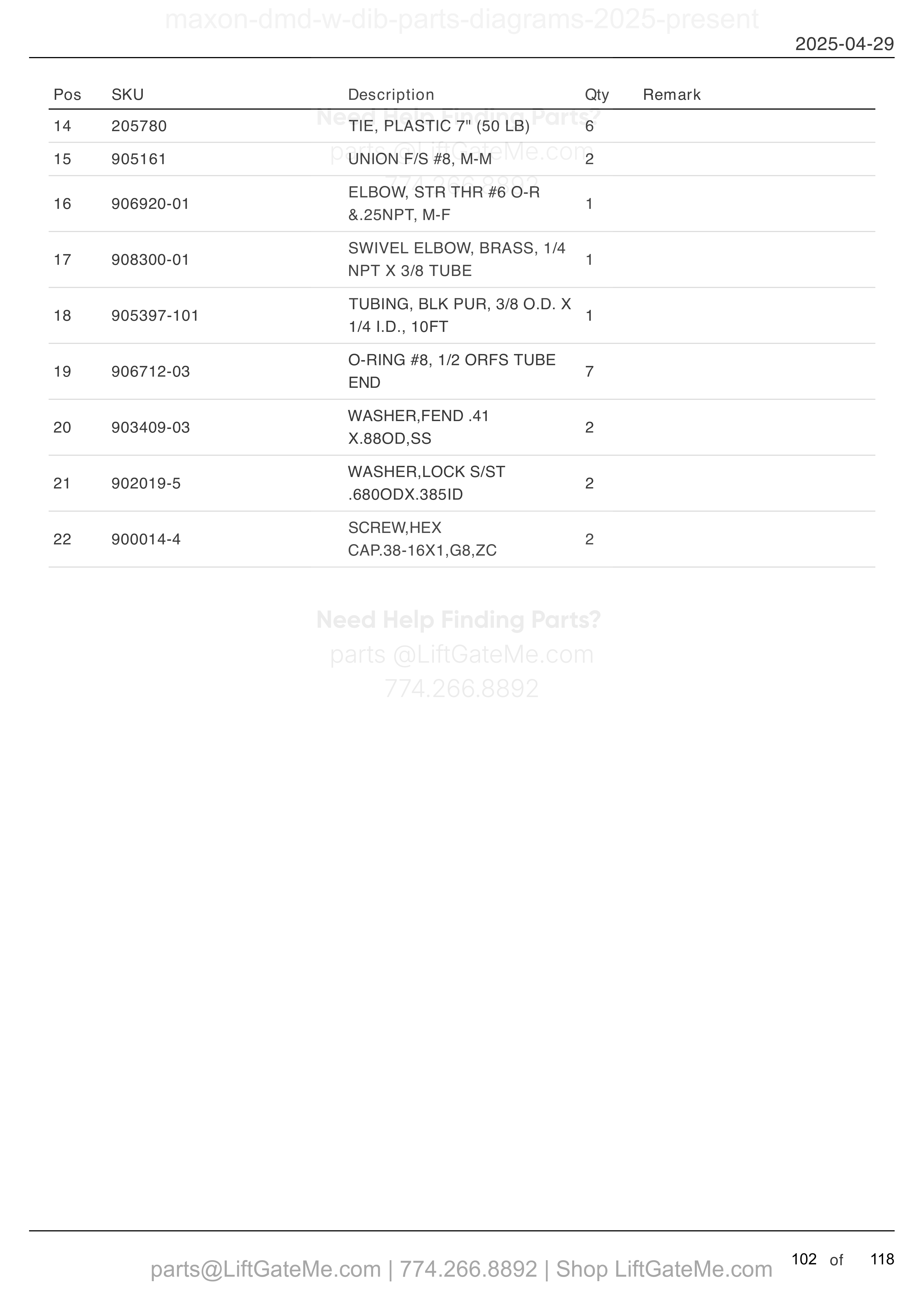 HYDRAULIC SYSTEMS (MANUAL CLOSER) (continued) parts table