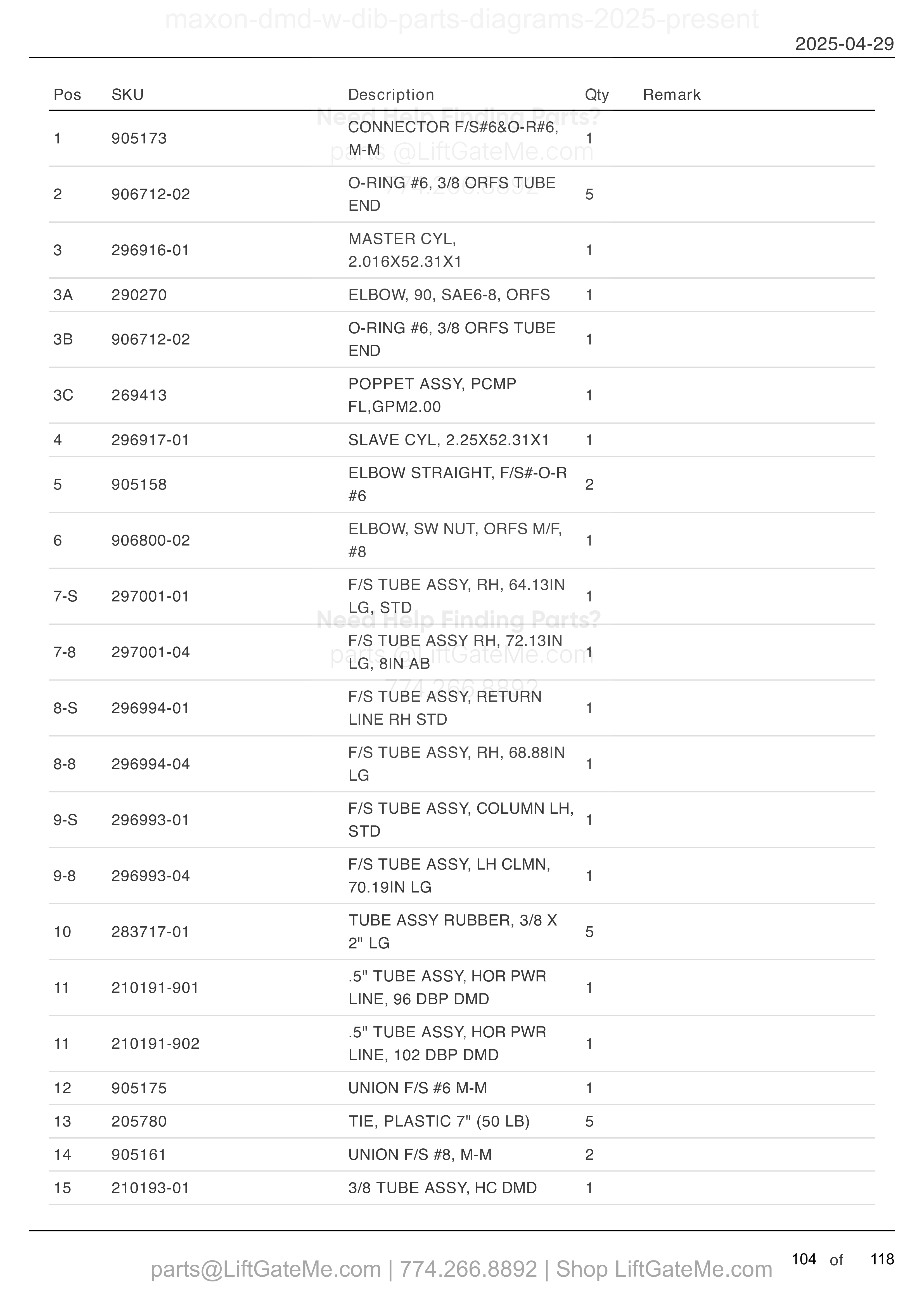 HYDRAULIC SYSTEMS (HYDRAULIC CLOSER) parts table