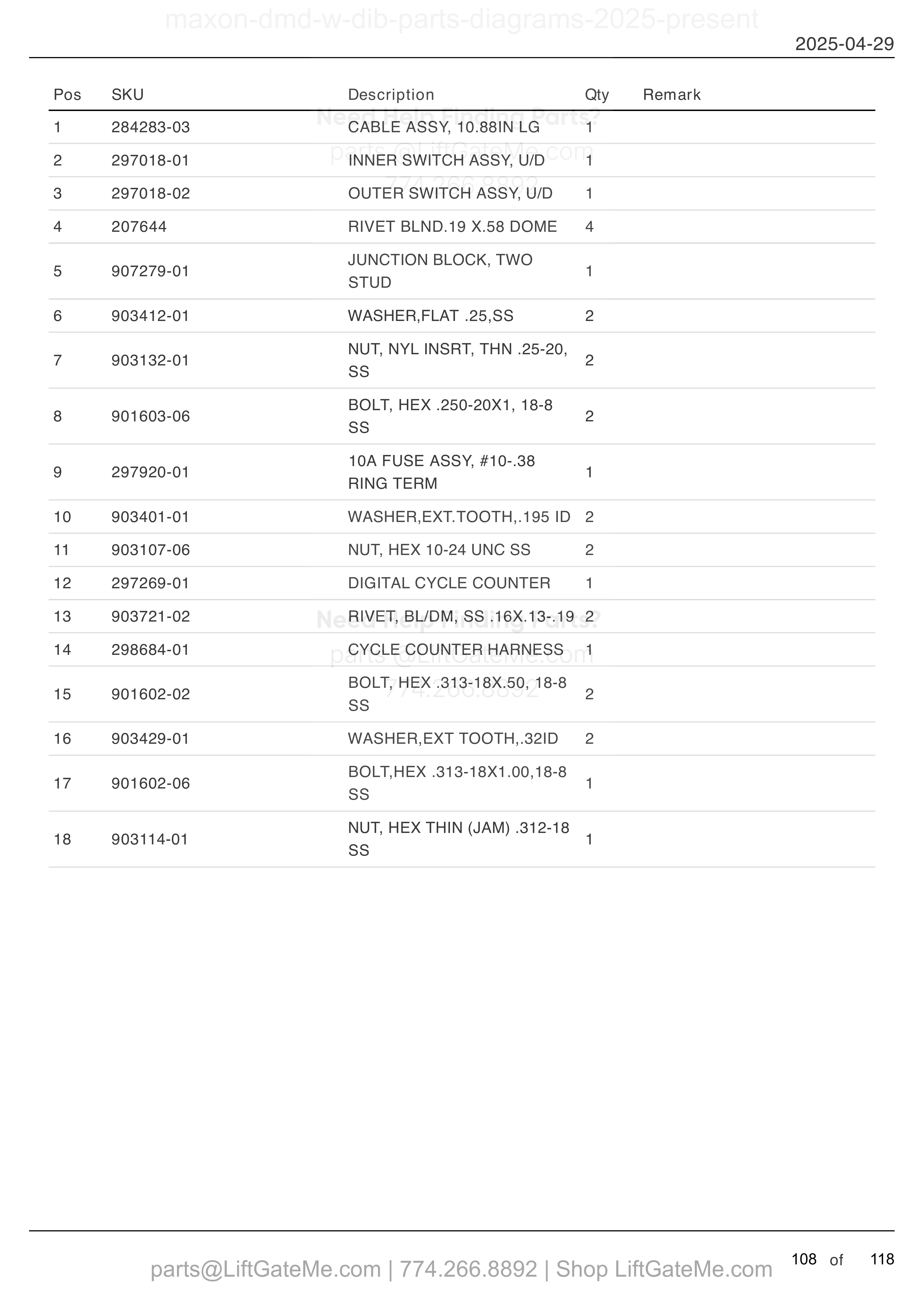 ELECTRICAL SYSTEMS (MANUAL CLOSER) parts table