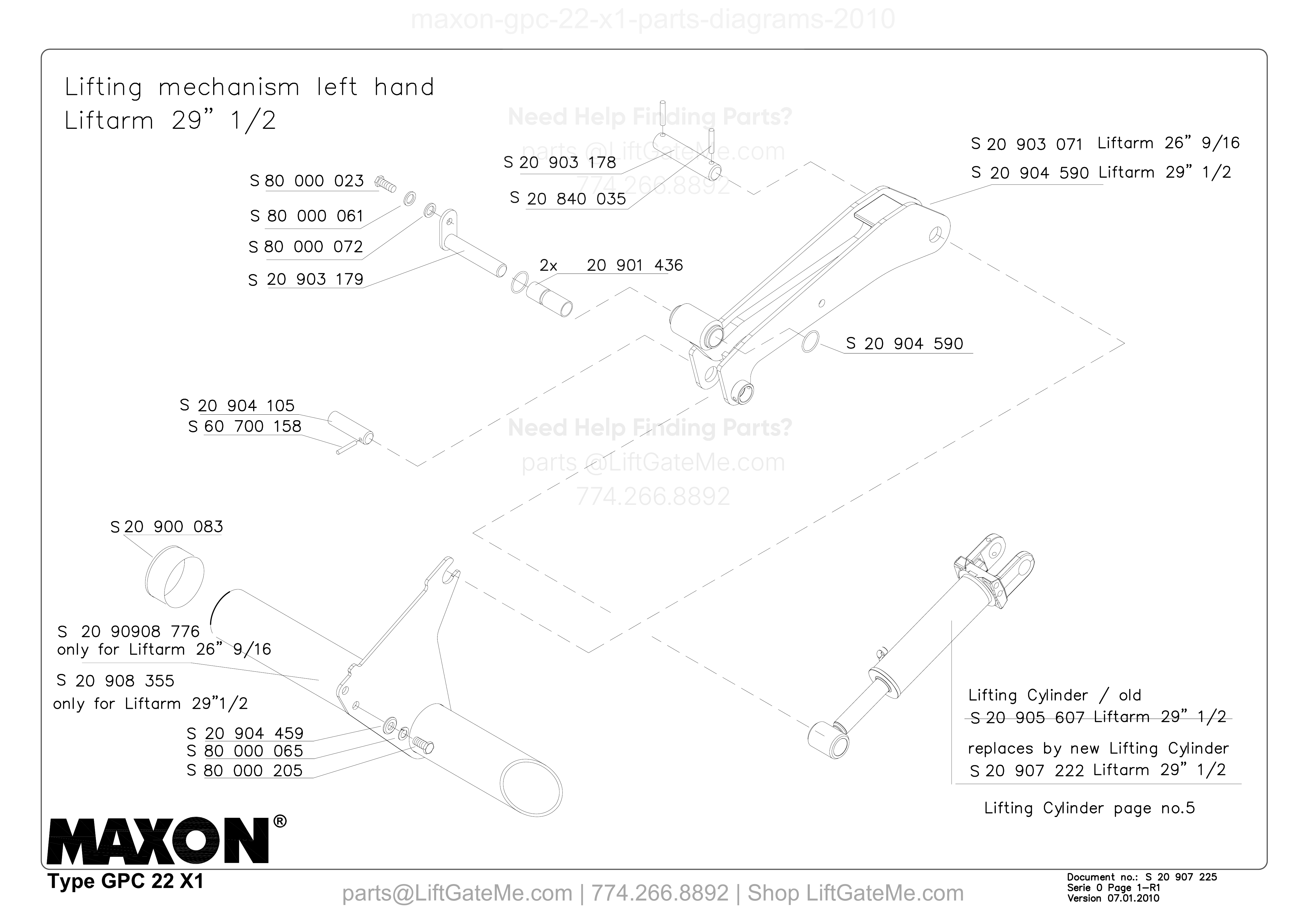 Lifting mechanism left hand diagram