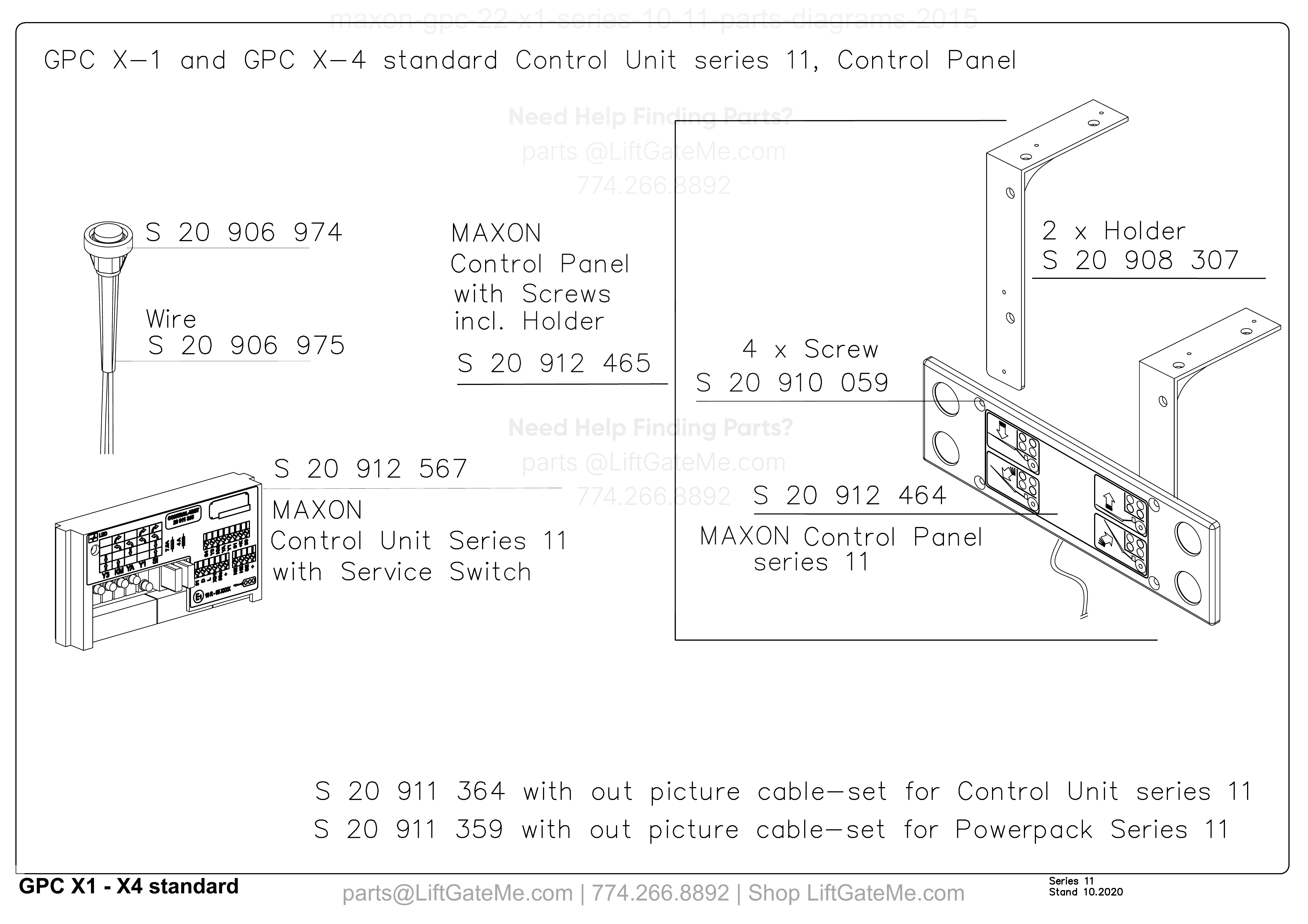 GPC X-1 and GPC X-4 standard Control Unit series 11, Control Panel diagram