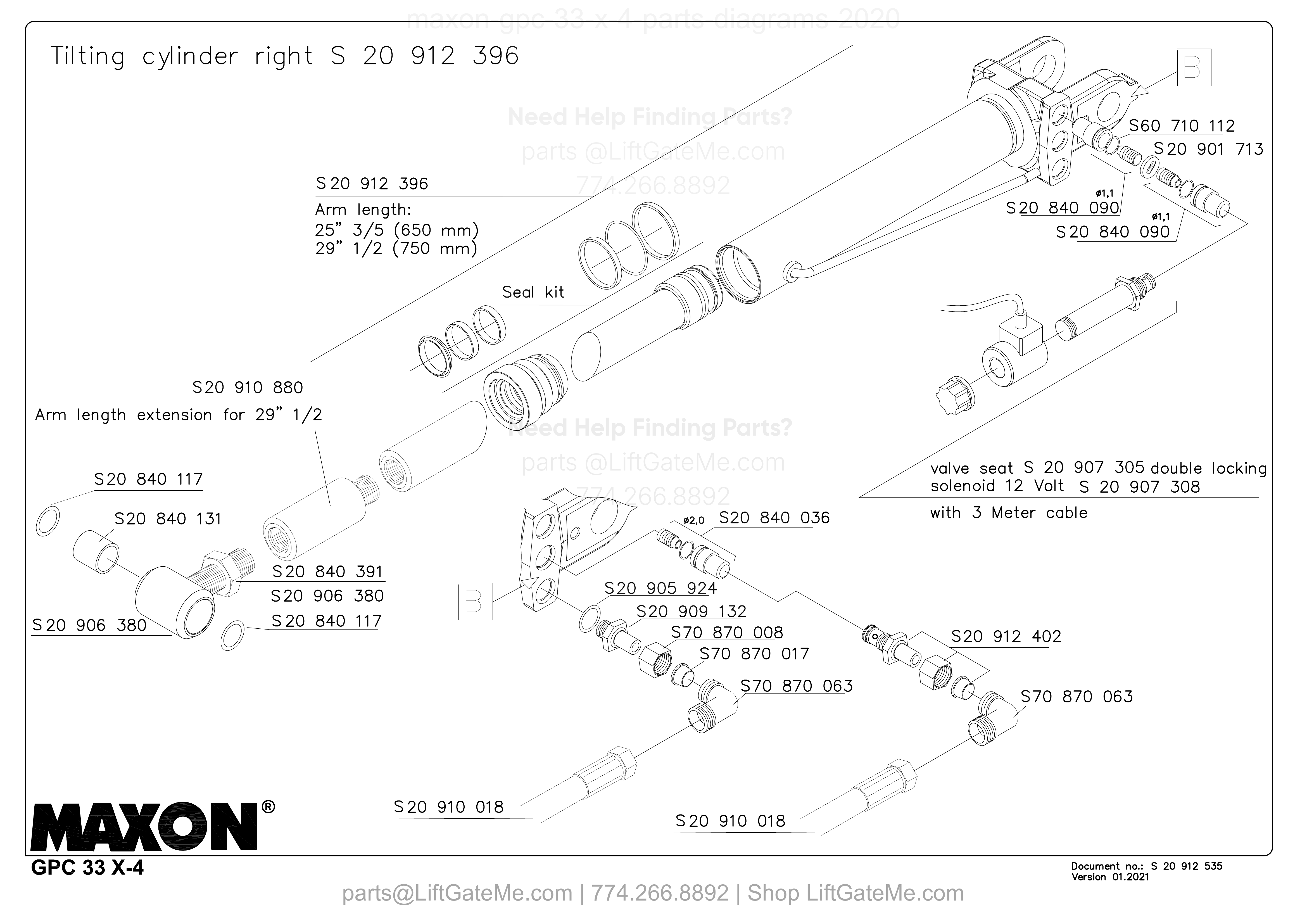Tilting cylinder right S 20 912 396 diagram