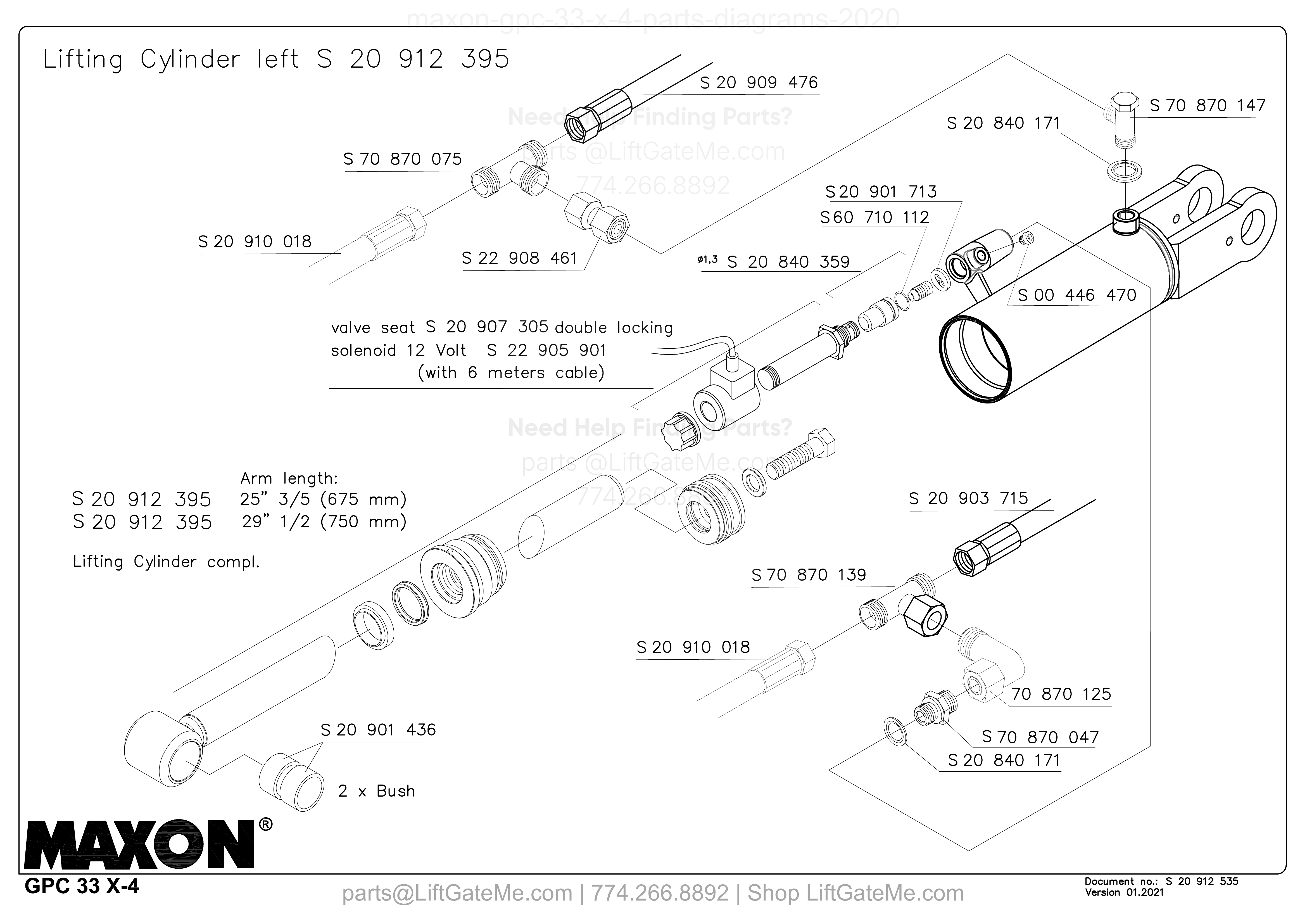 Lifting Cylinder left S 20 912 395 diagram