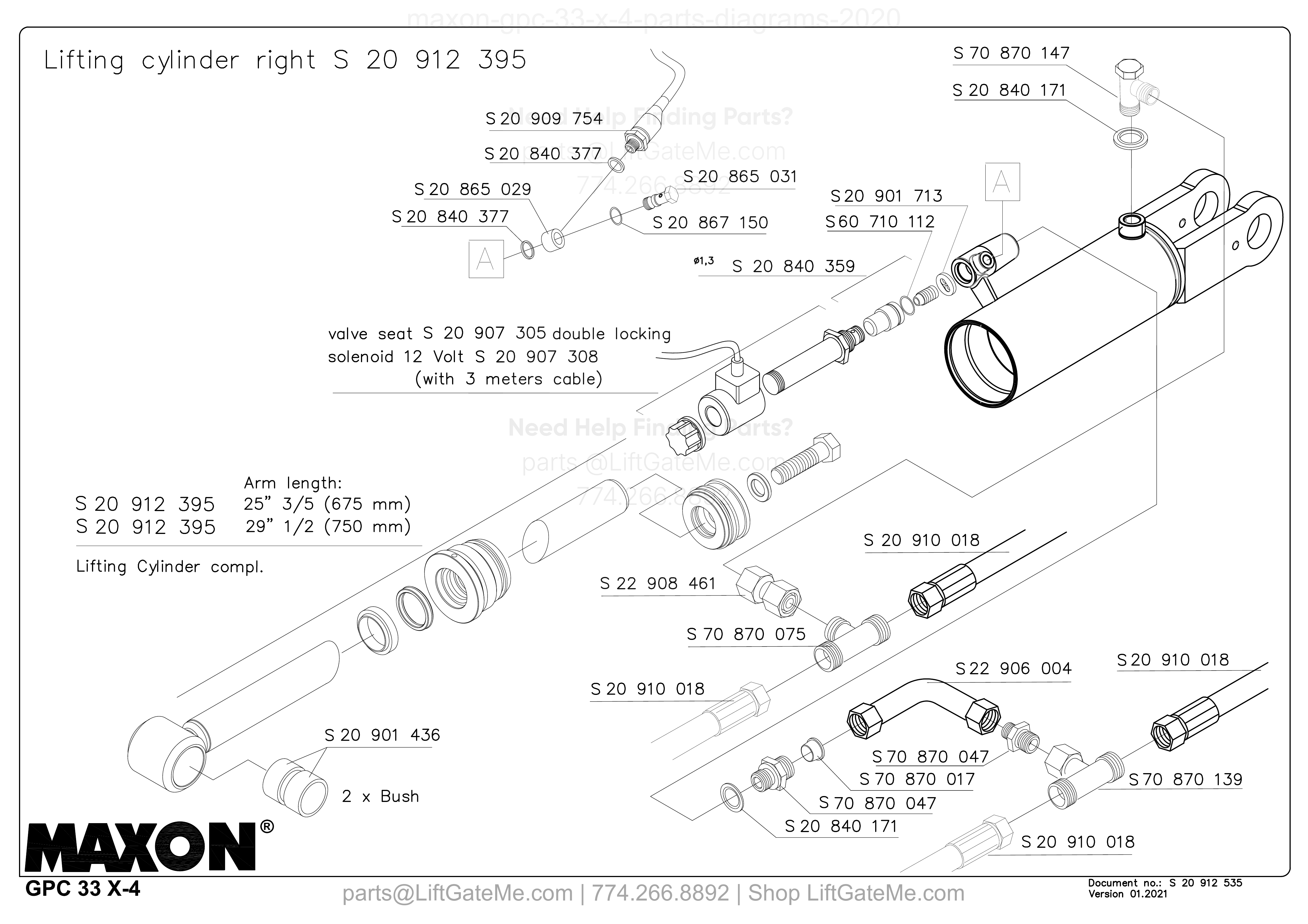 Lifting cylinder right S 20 912 395 diagram