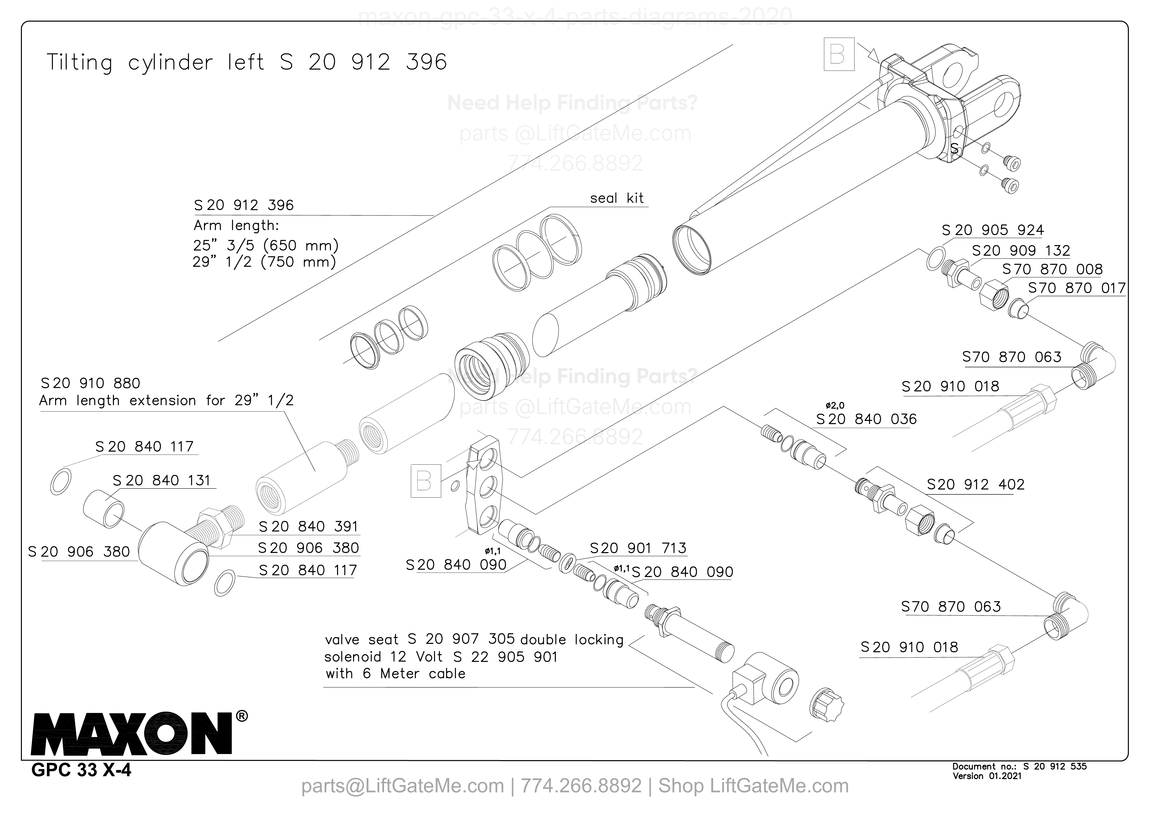Tilting cylinder left S 20 912 396 diagram