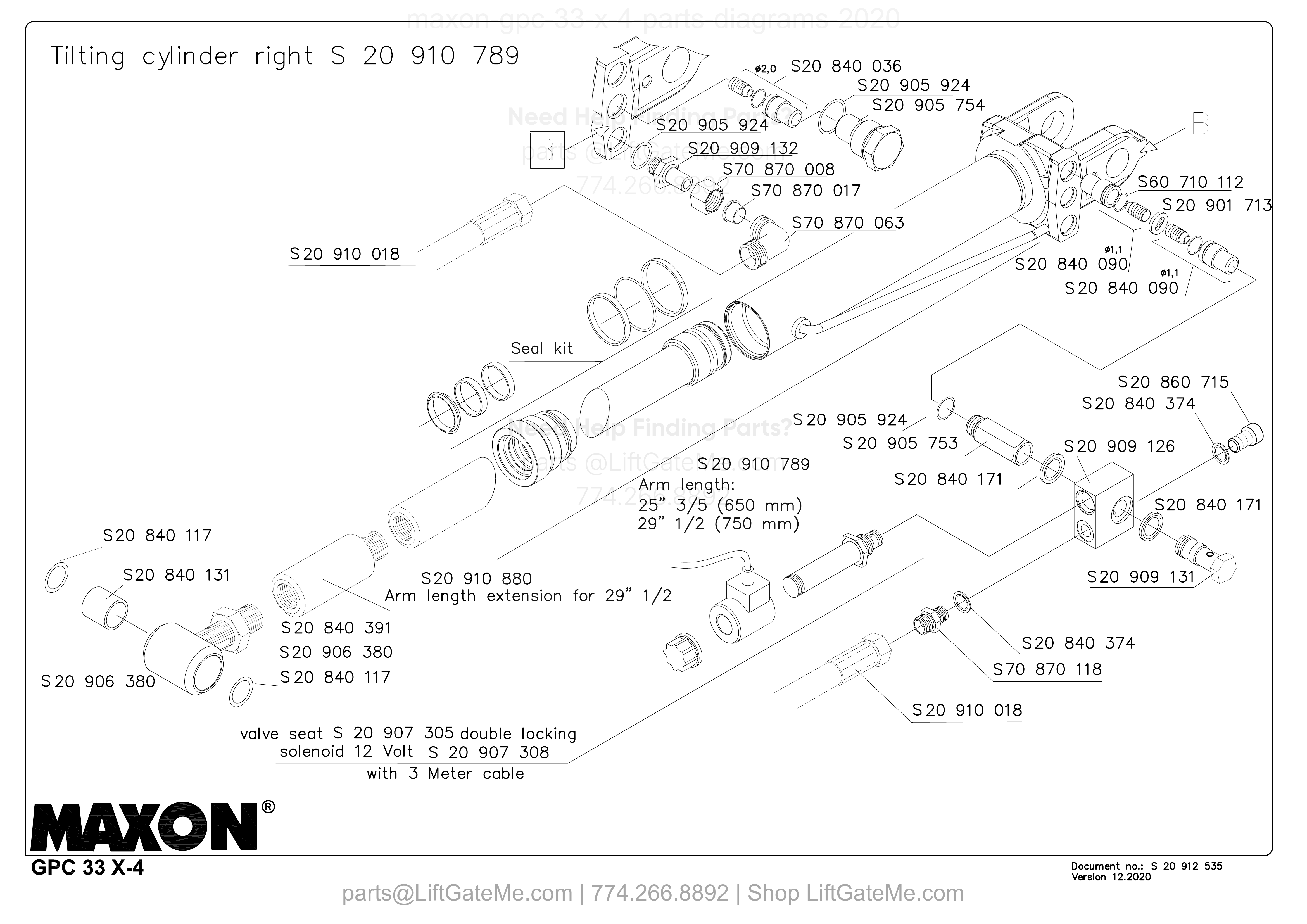 Tilting cylinder right S 20 910 789 diagram