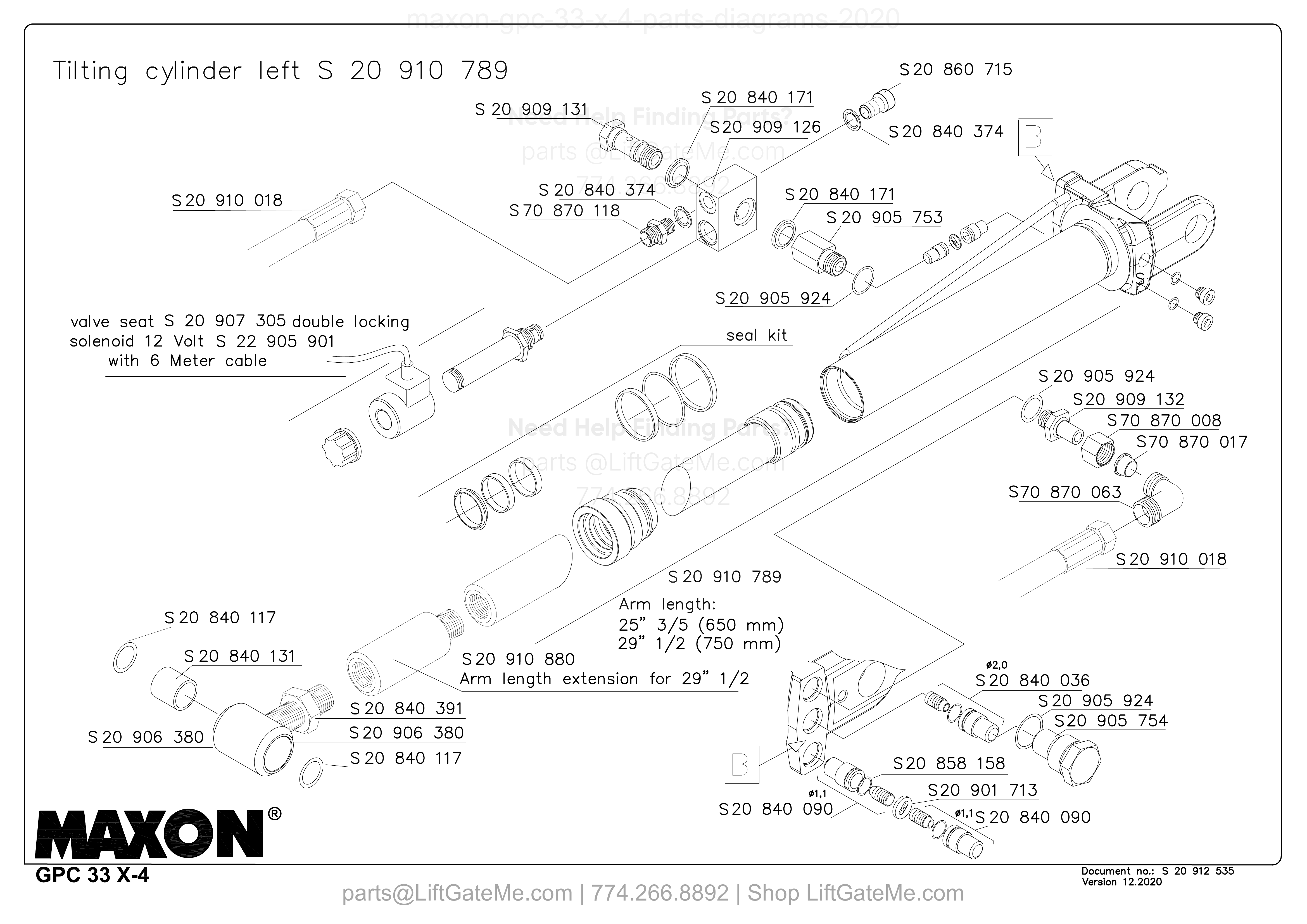 Tilting cylinder left S 20 910 789 diagram