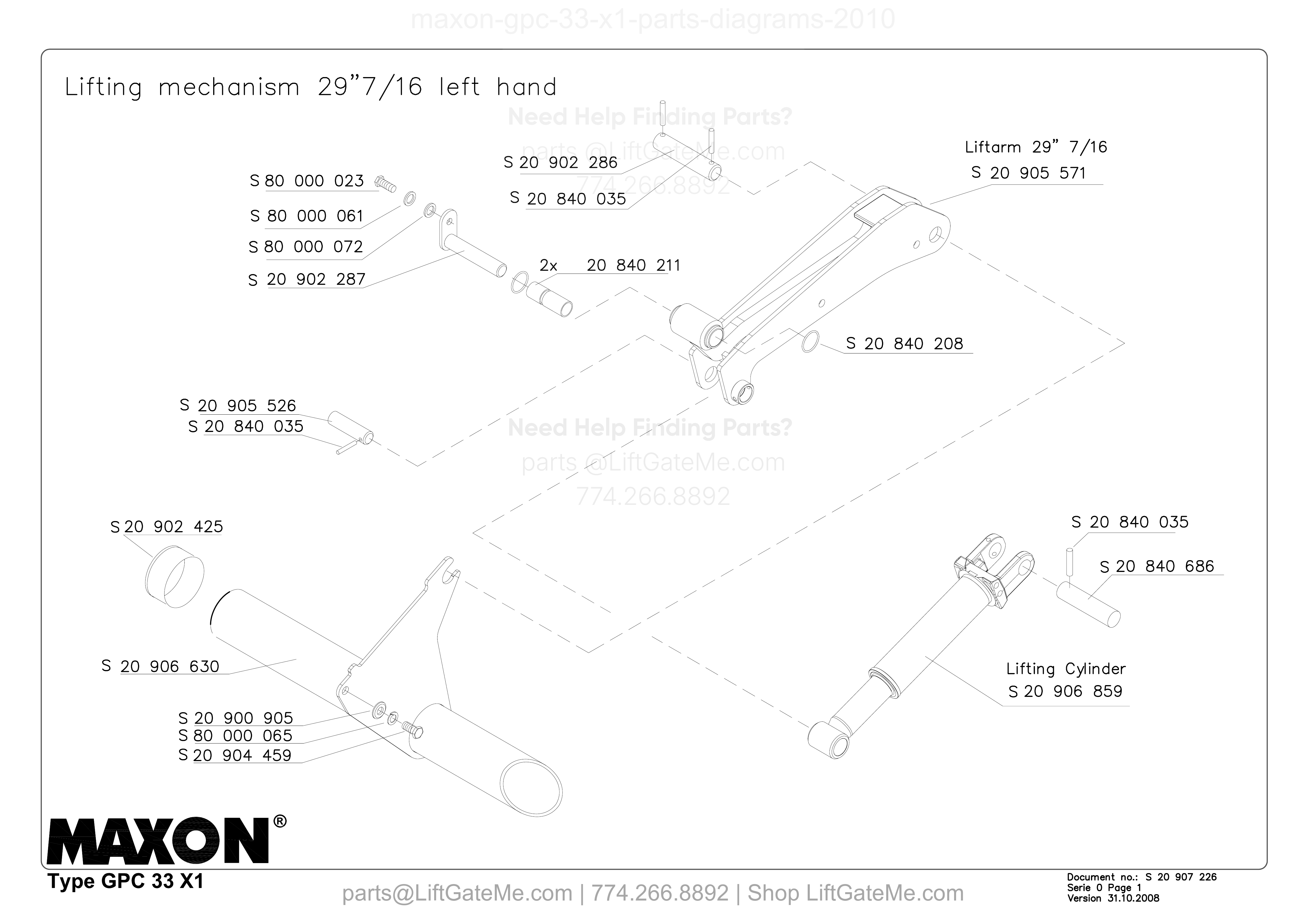 Lifting mechanism 29”7/16 left hand diagram