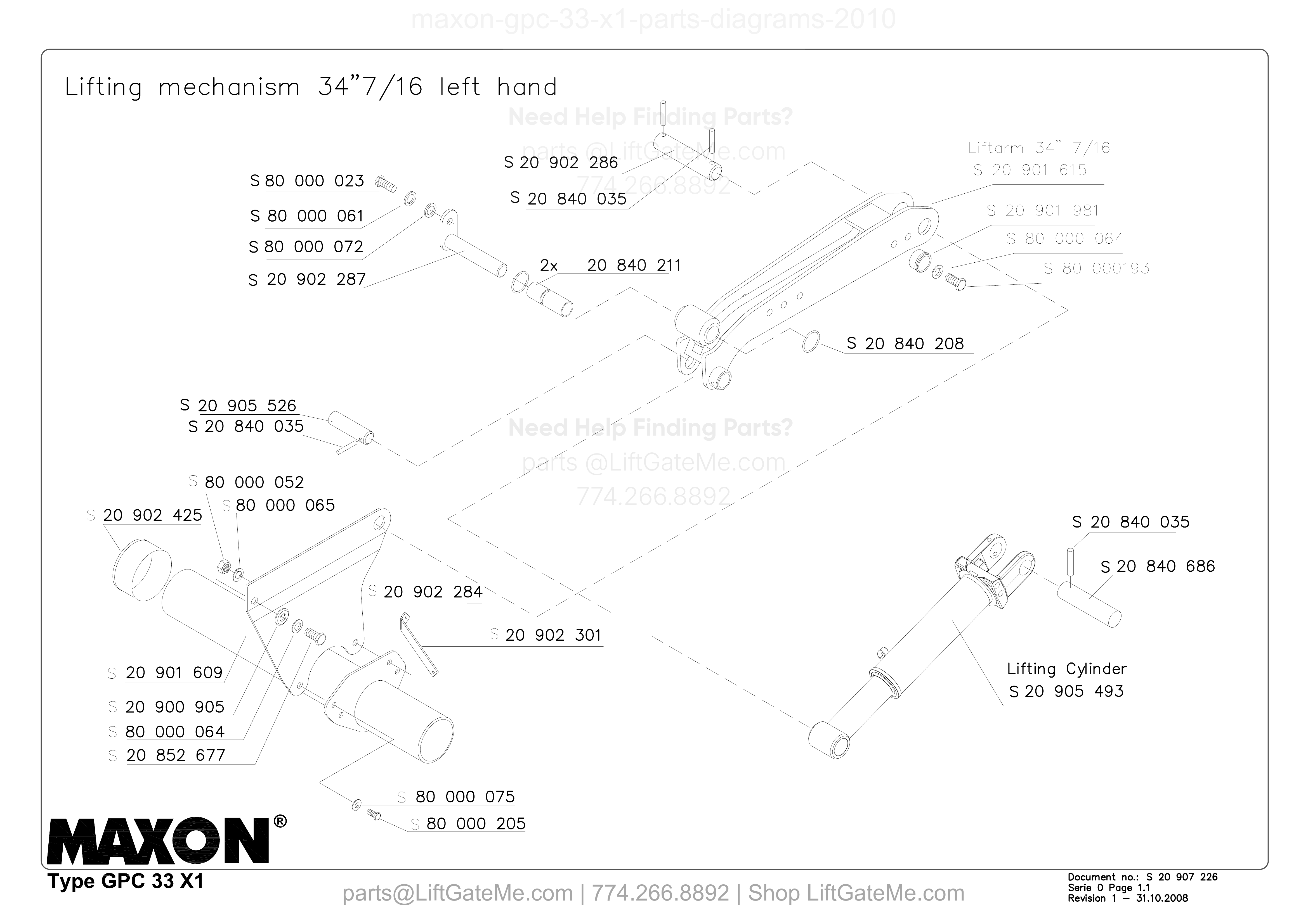 Lifting mechanism 34”7/16 left hand diagram