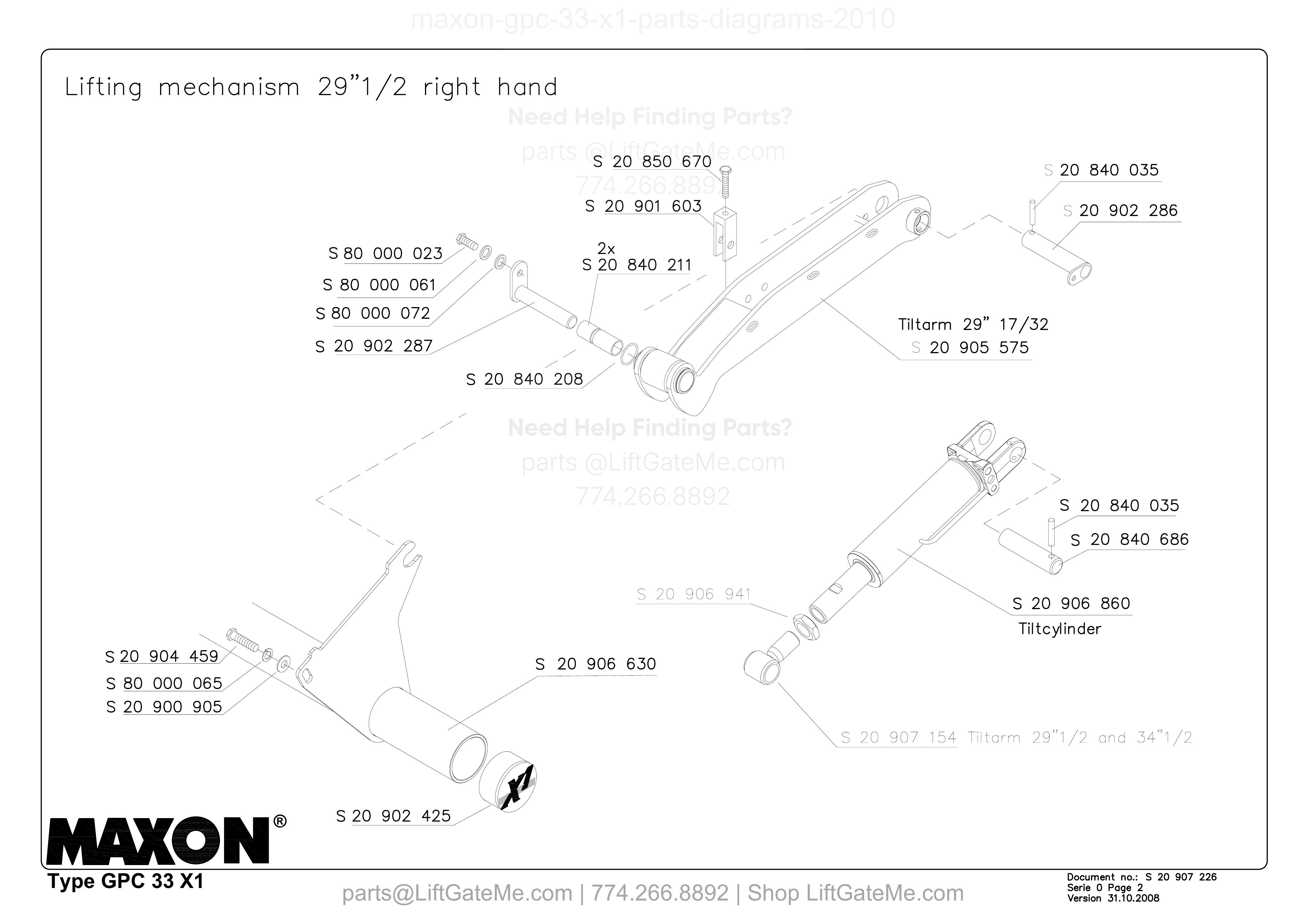 Lifting mechanism 29”1/2 right hand diagram