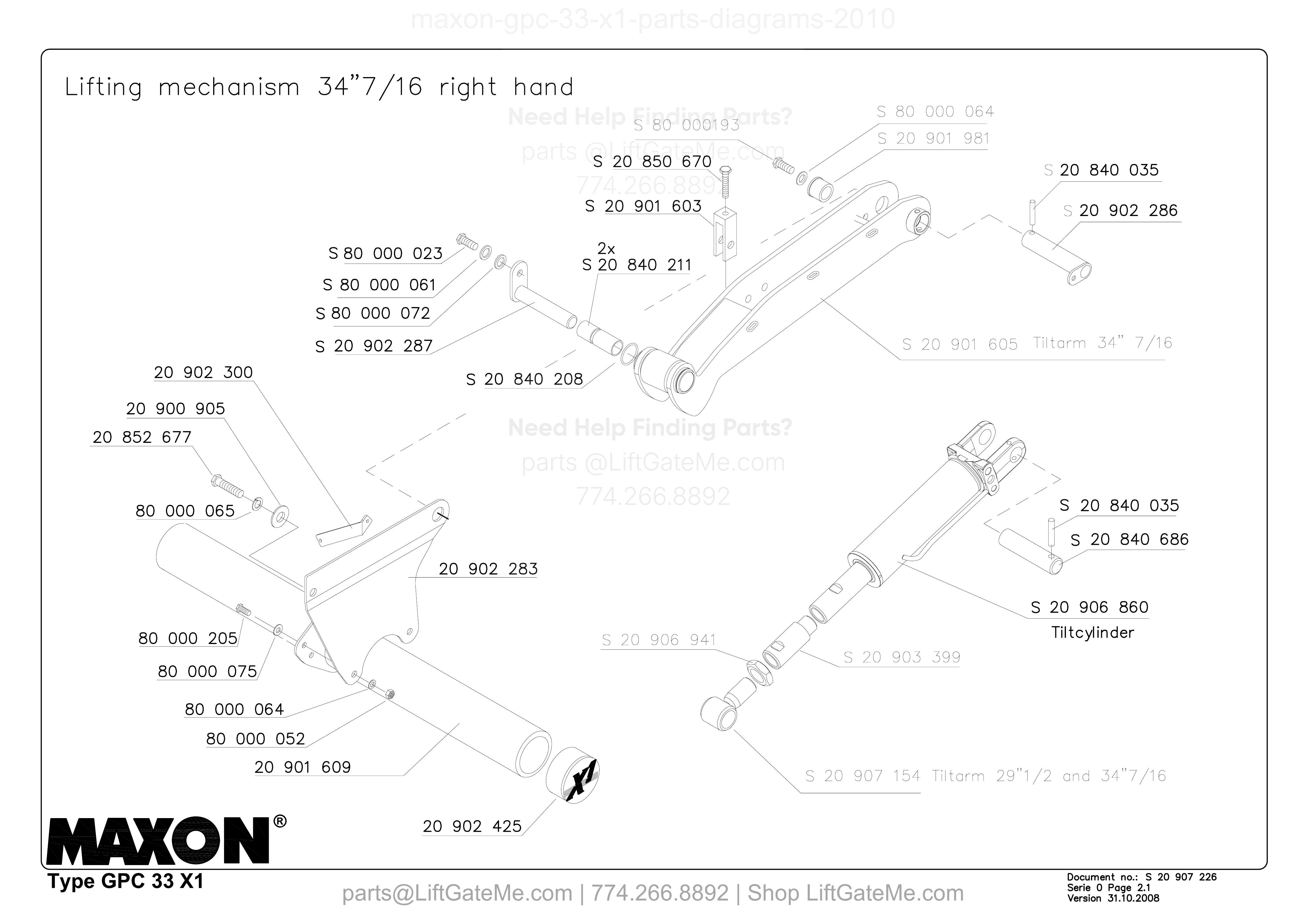 Lifting mechanism 34”7/16 right hand diagram
