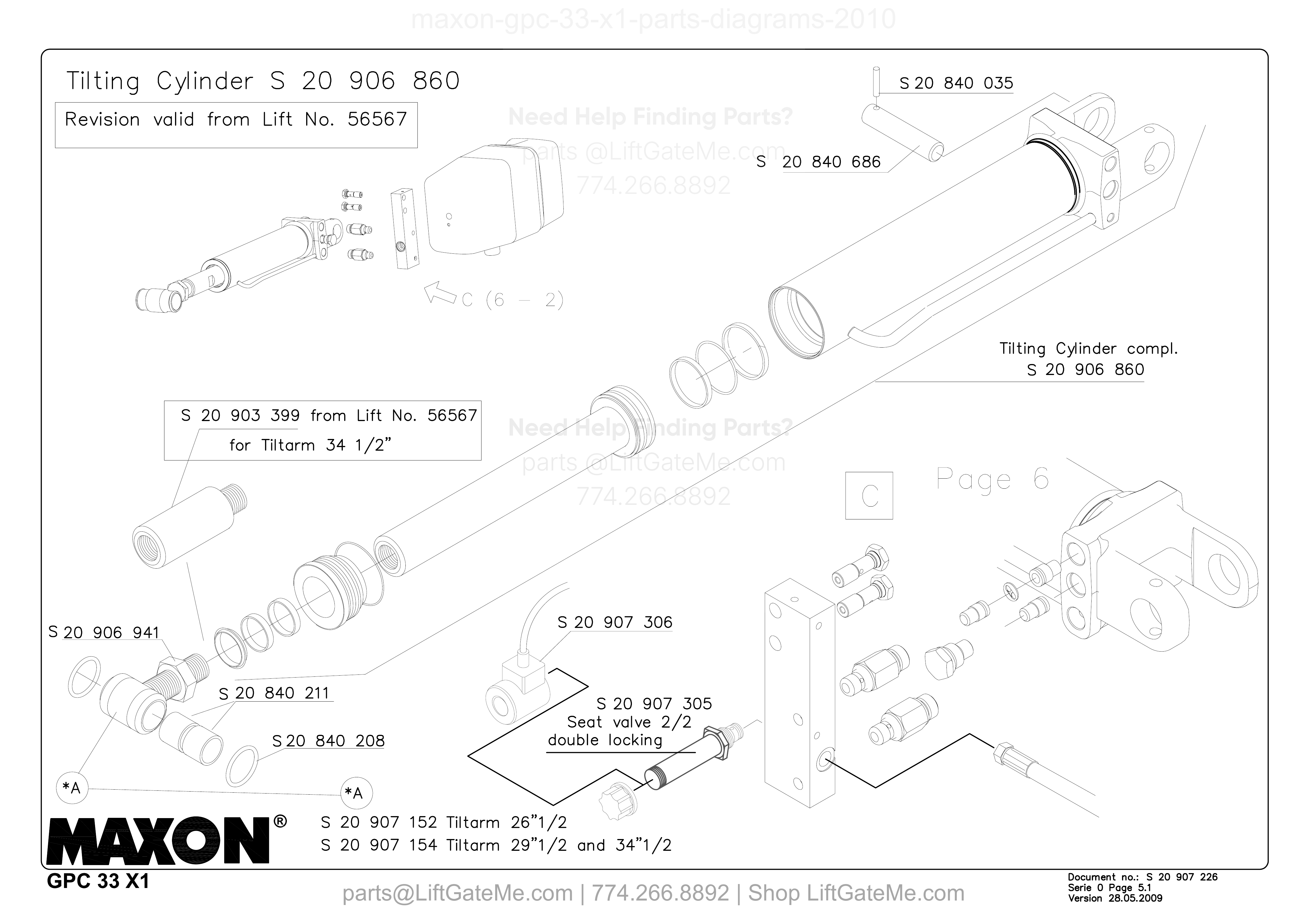 Tilting Cylinder S 20 906 860 diagram