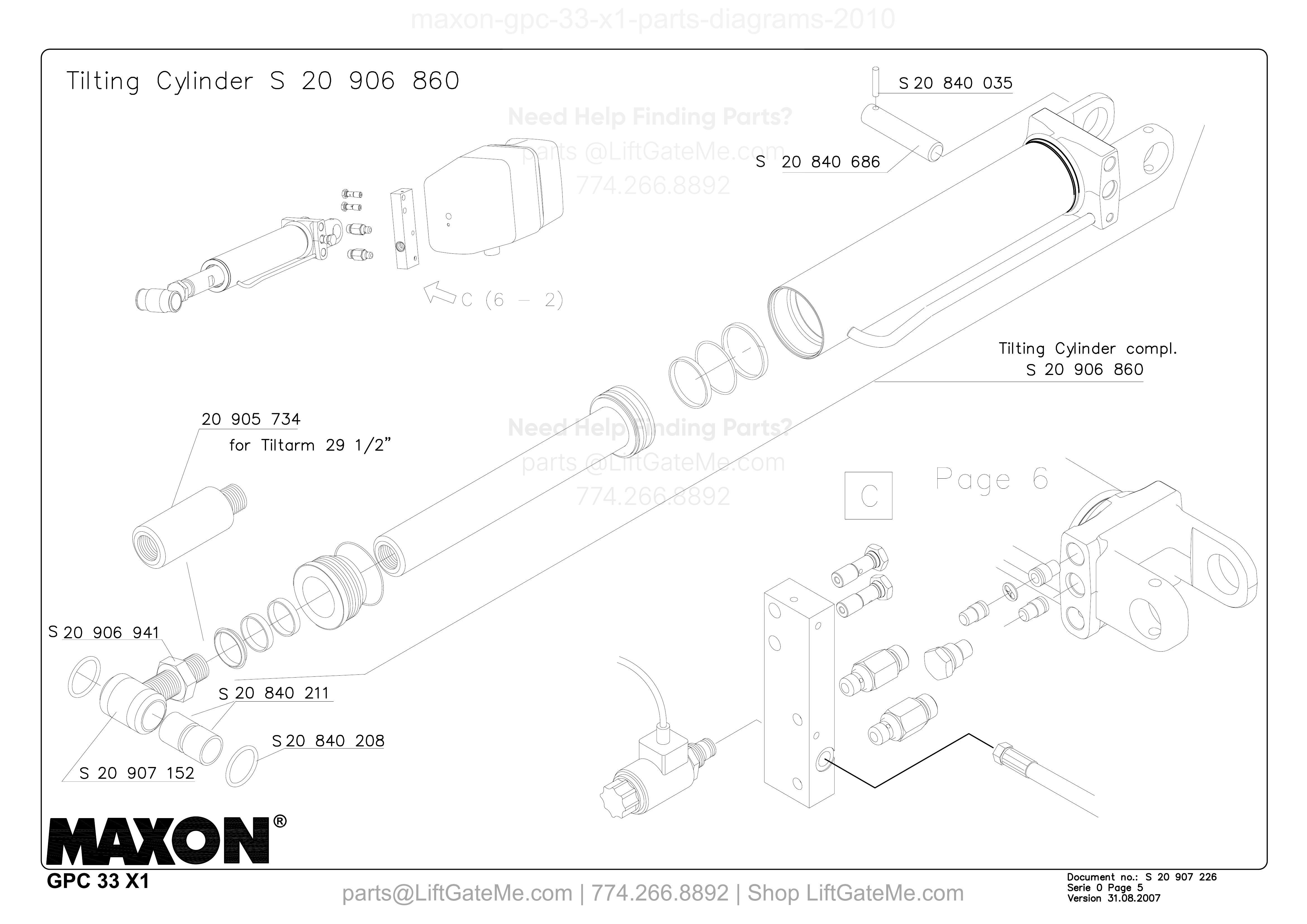 Tilting Cylinder S 20 906 860 diagram