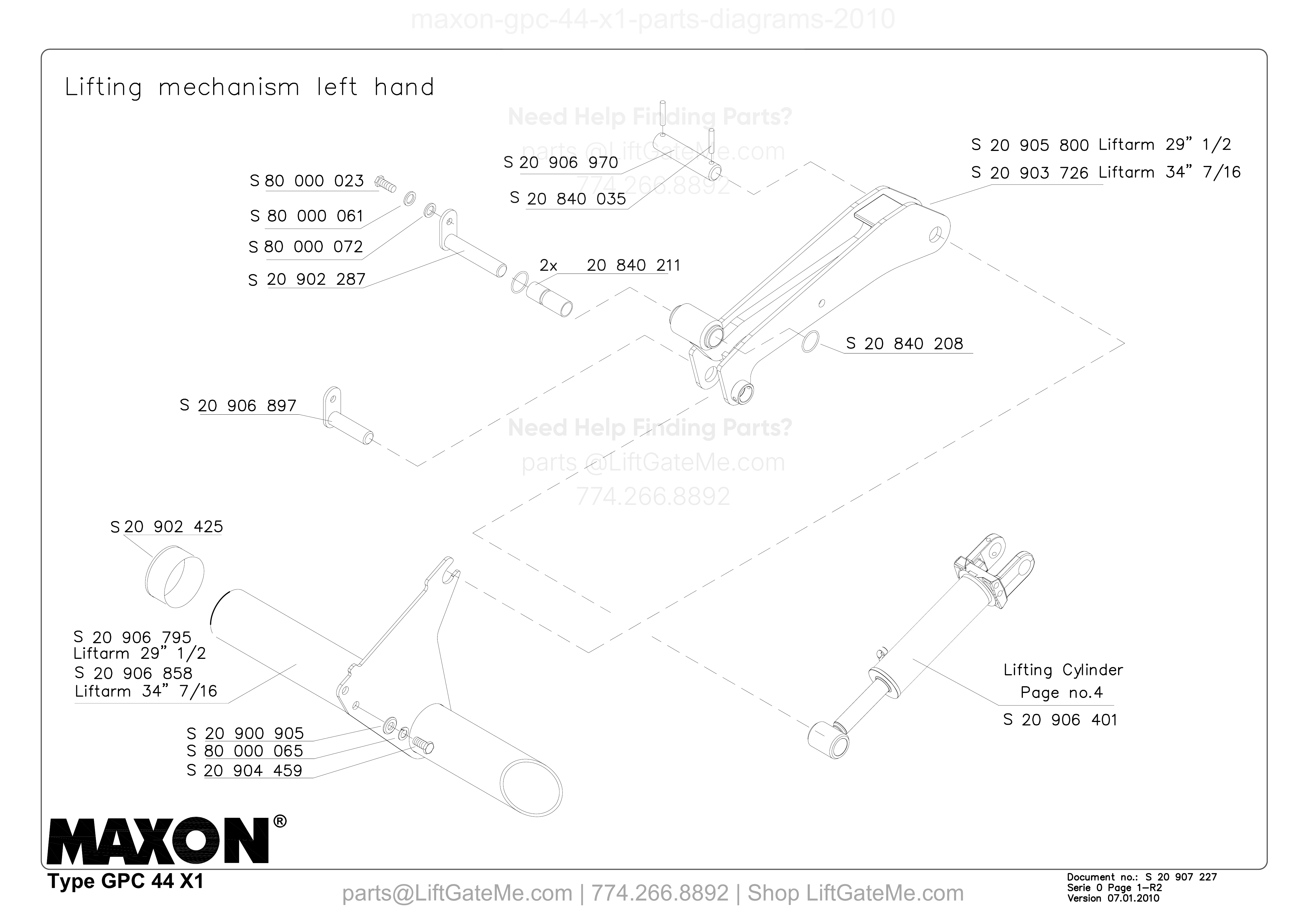 Lifting mechanism left hand diagram