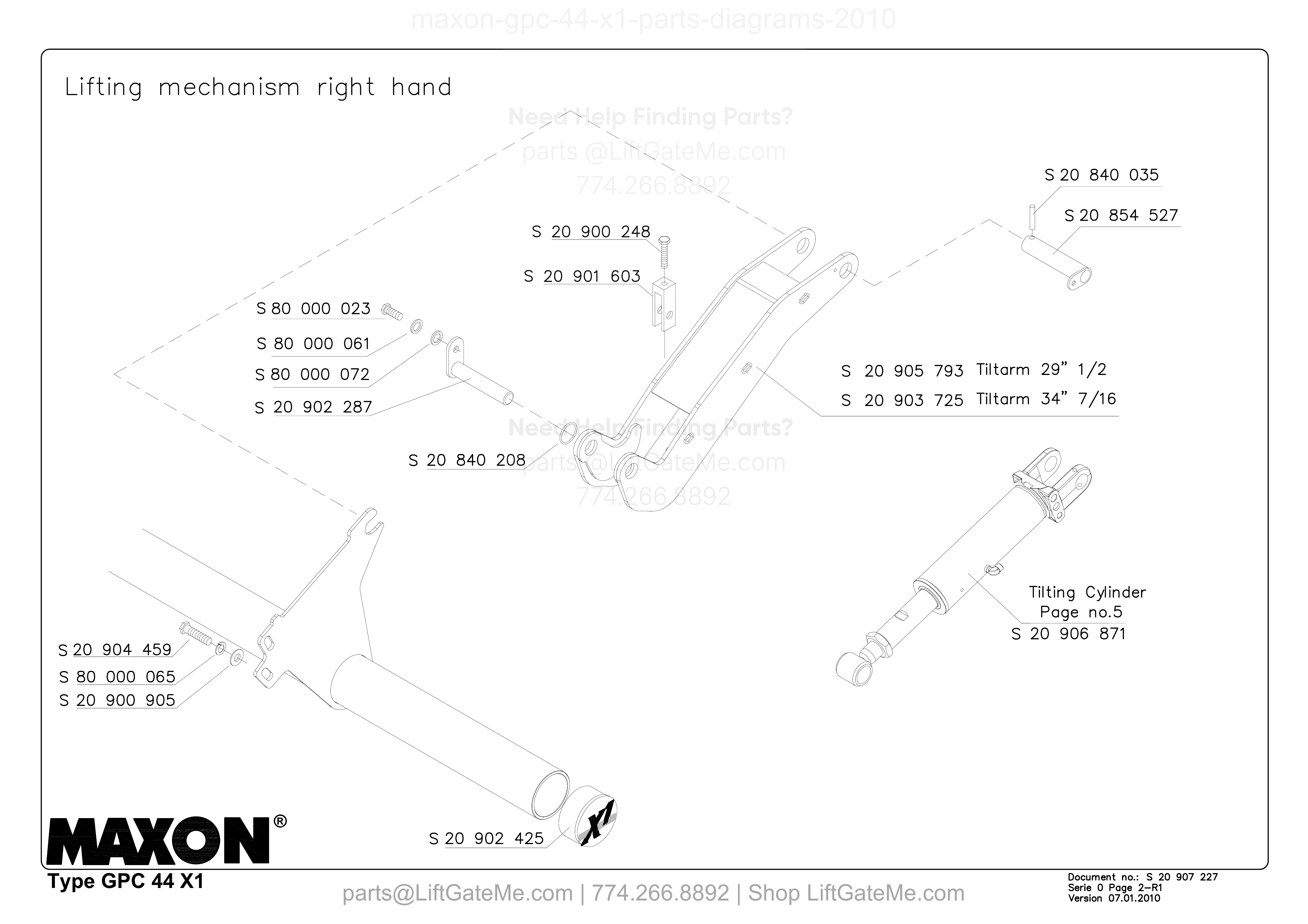 Lifting mechanism right hand diagram