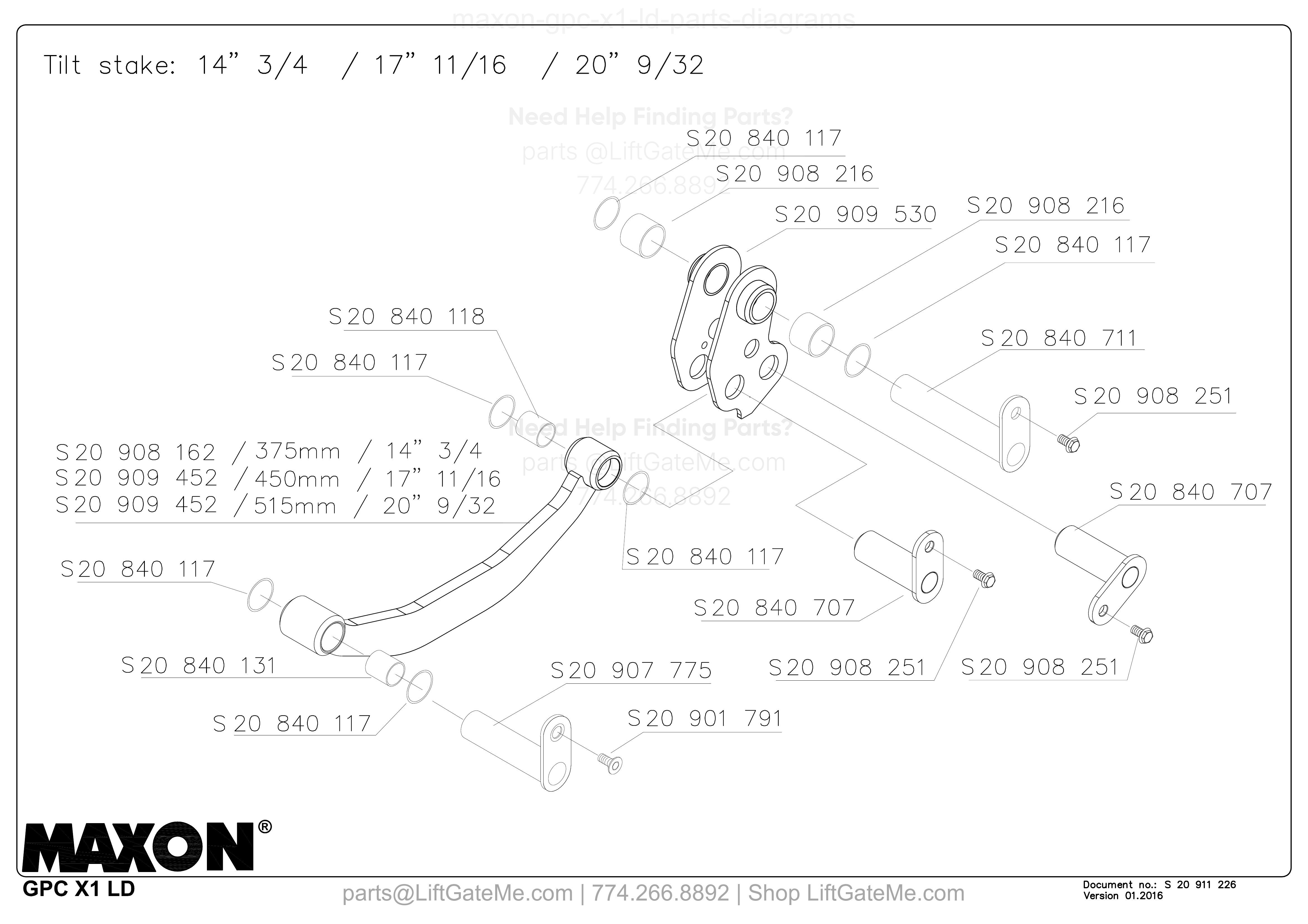 Tilt stake: 14” 3/4 / 17” 11/16 / 20” 9/32 diagram