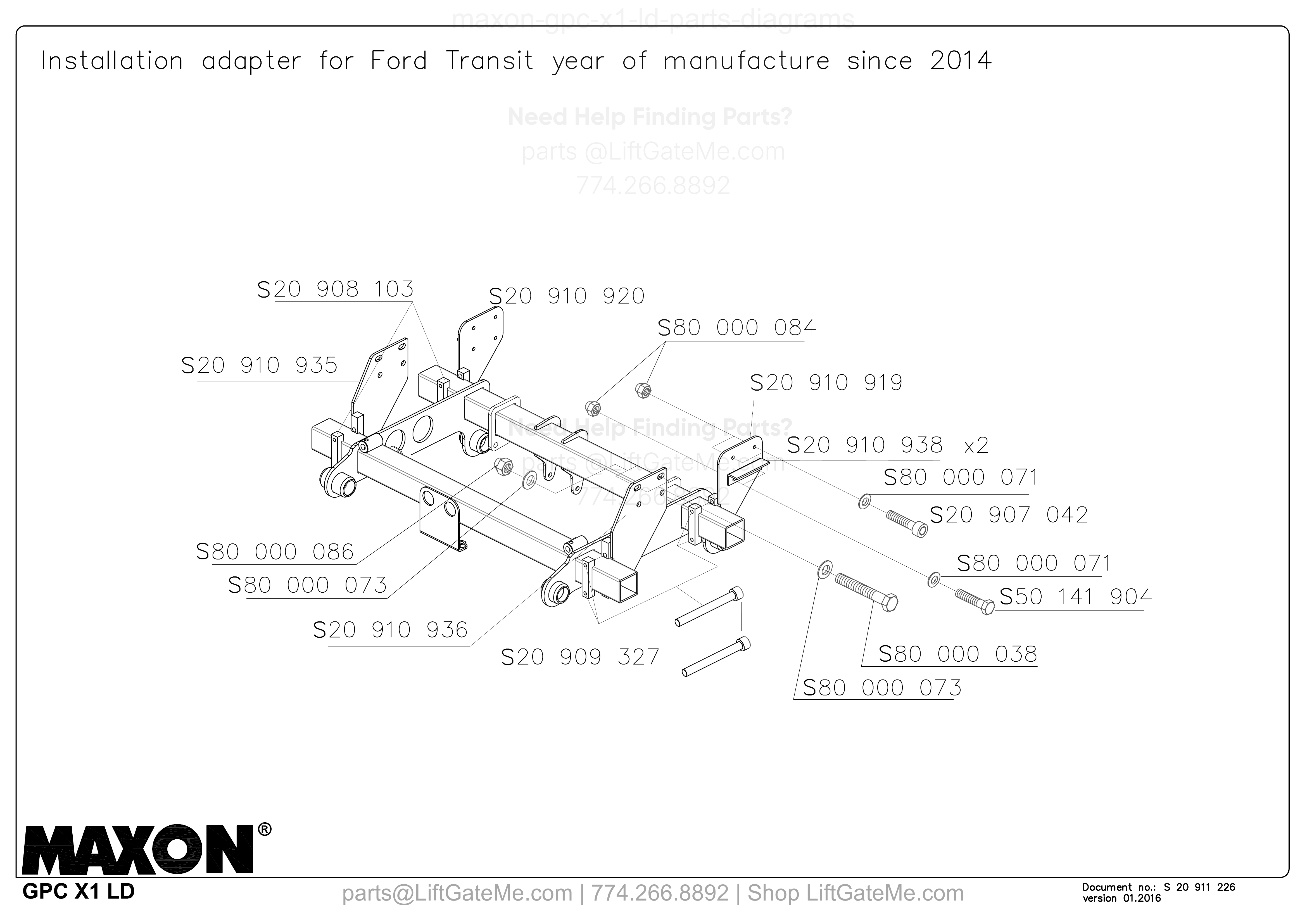 Installation adapter for Ford Transit year of manufacture since 2014 diagram