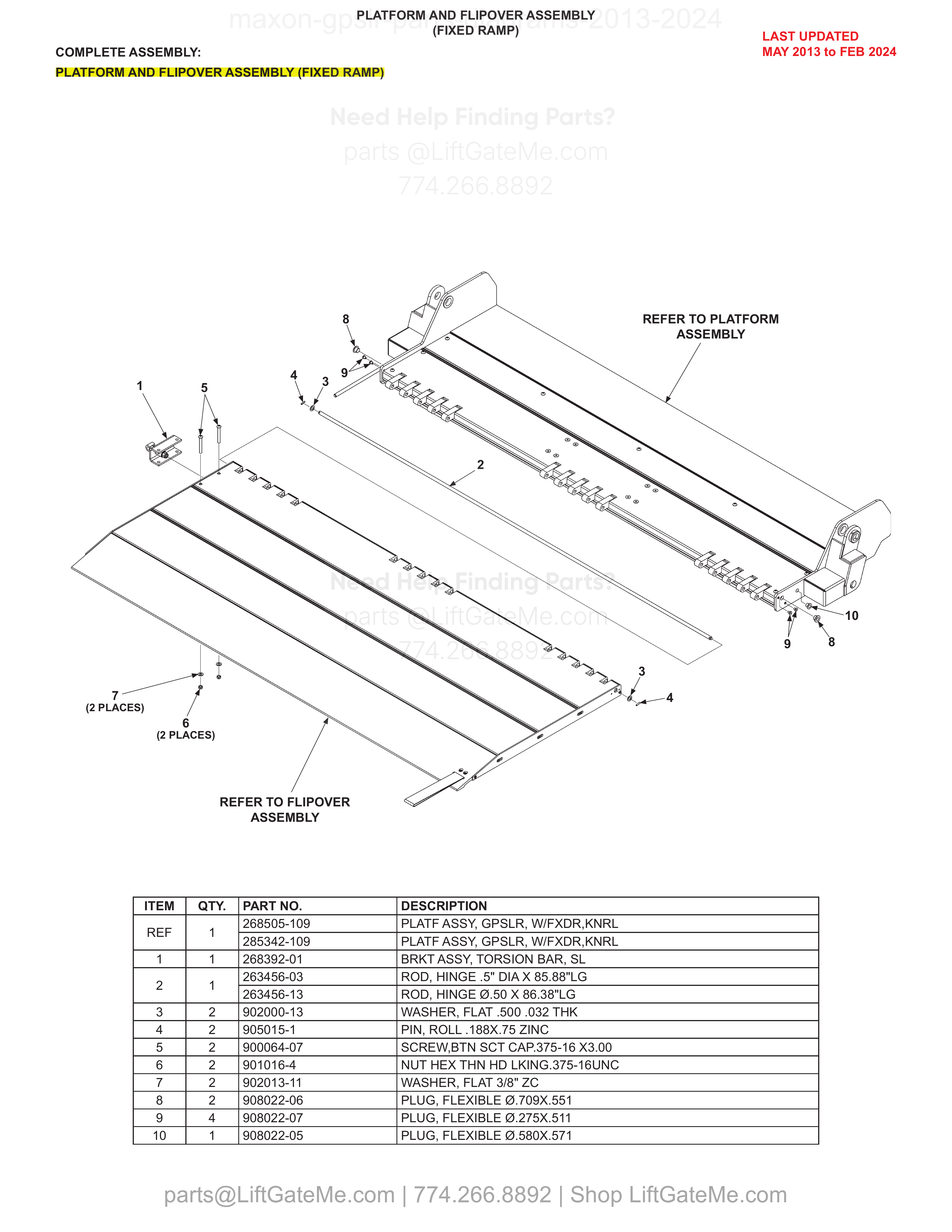 PLATFORM AND FLIPOVER ASSEMBLY (FIXED RAMP) diagram