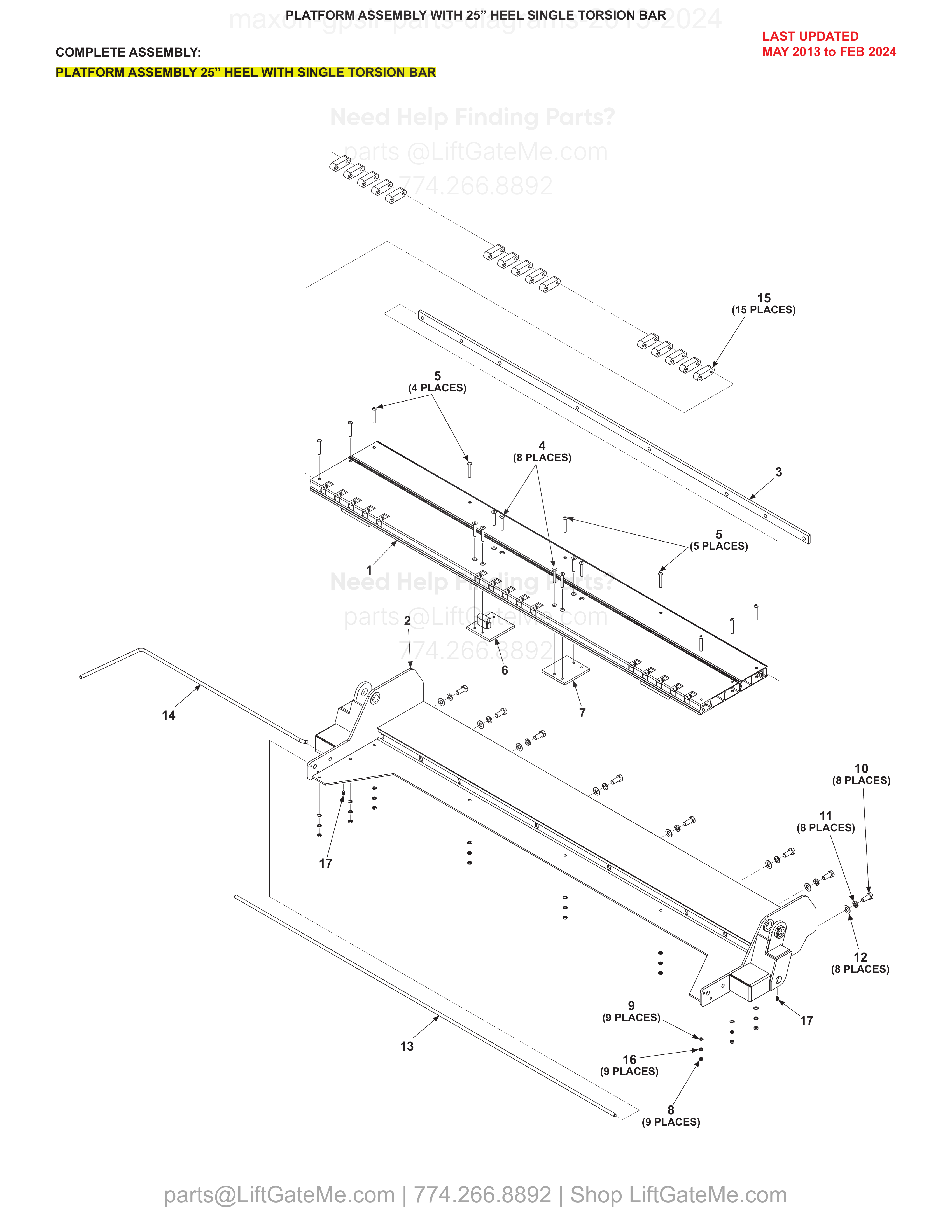 PLATFORM ASSEMBLY WITH 25” HEEL SINGLE TORSION BAR diagram