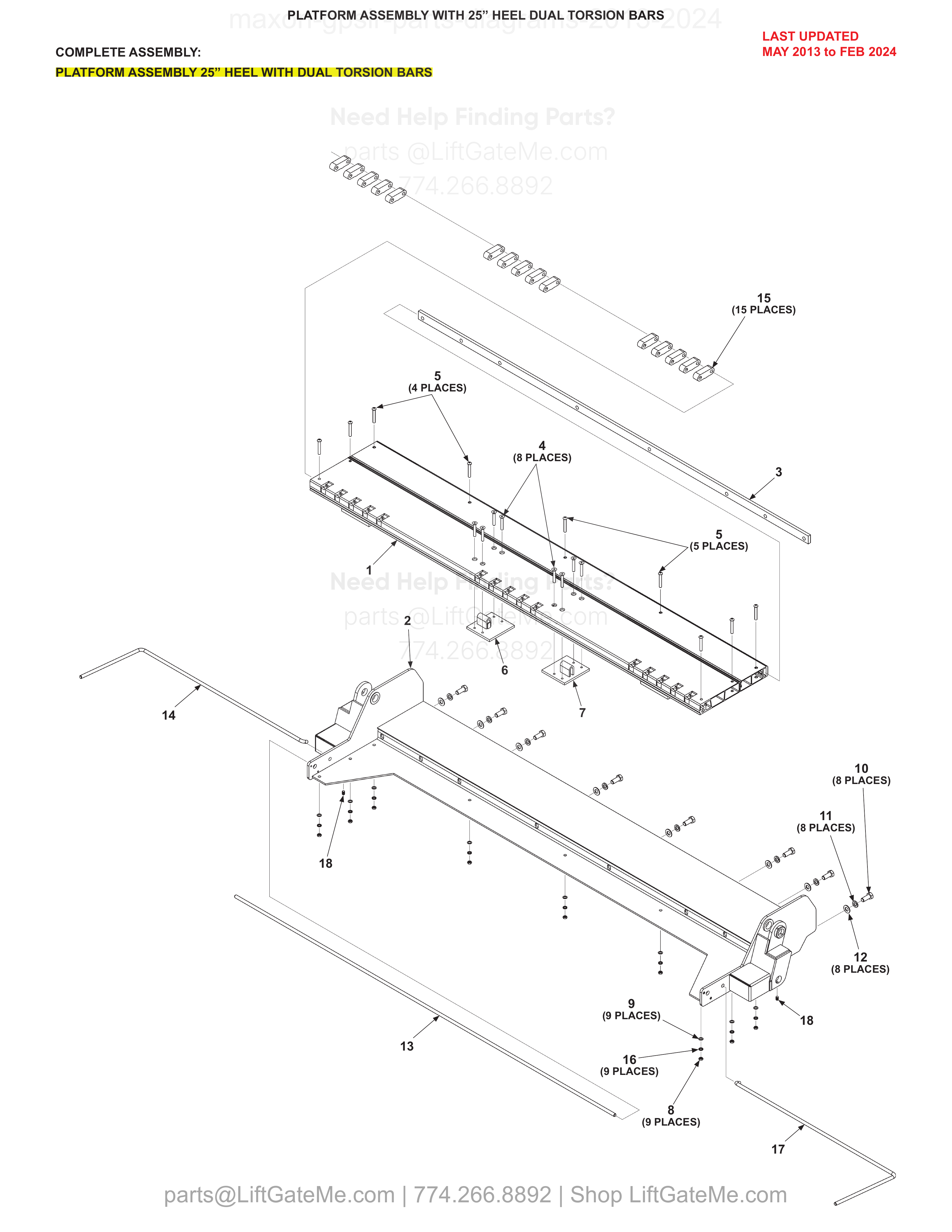 PLATFORM ASSEMBLY WITH 25” HEEL DUAL TORSION BARS diagram