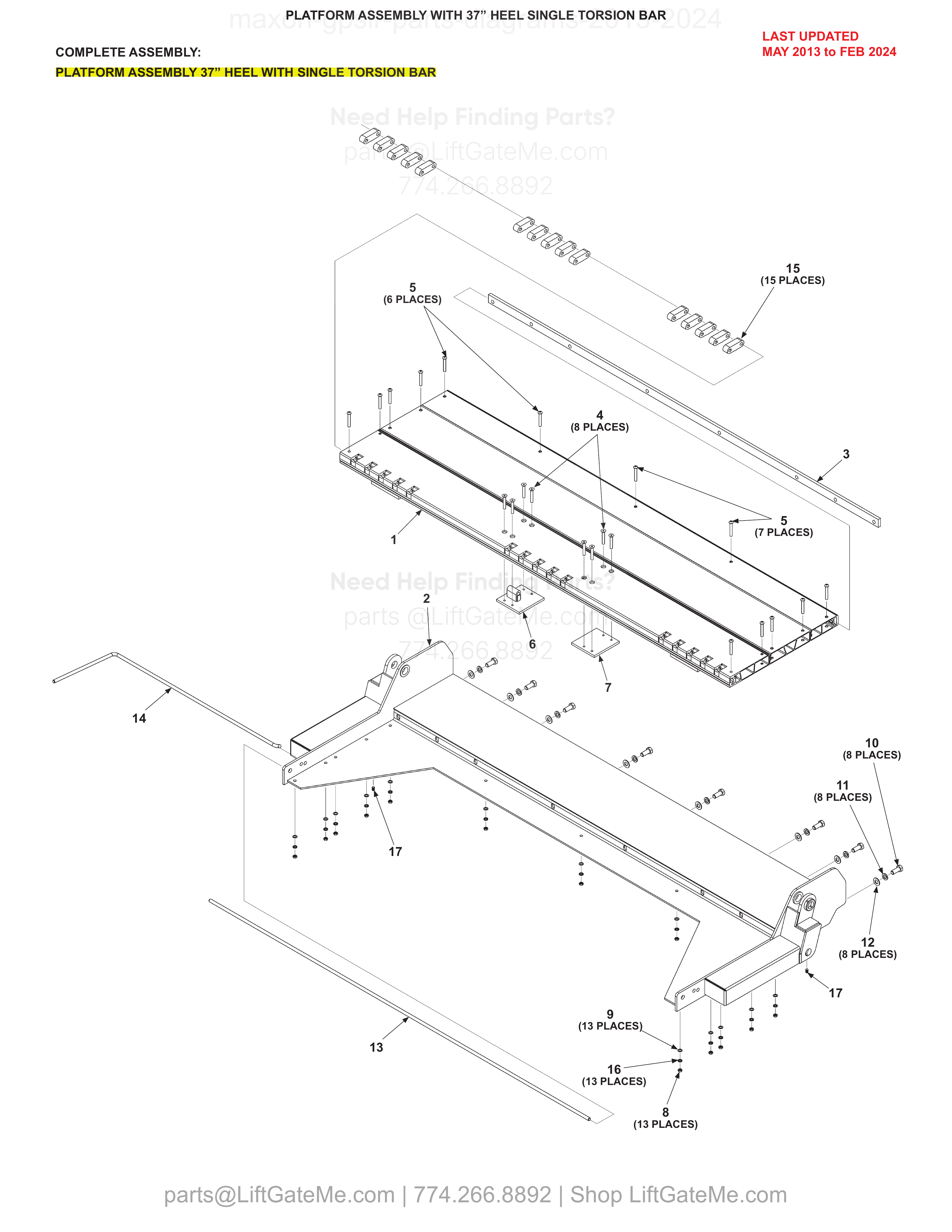 PLATFORM ASSEMBLY WITH 37” HEEL SINGLE TORSION BAR diagram
