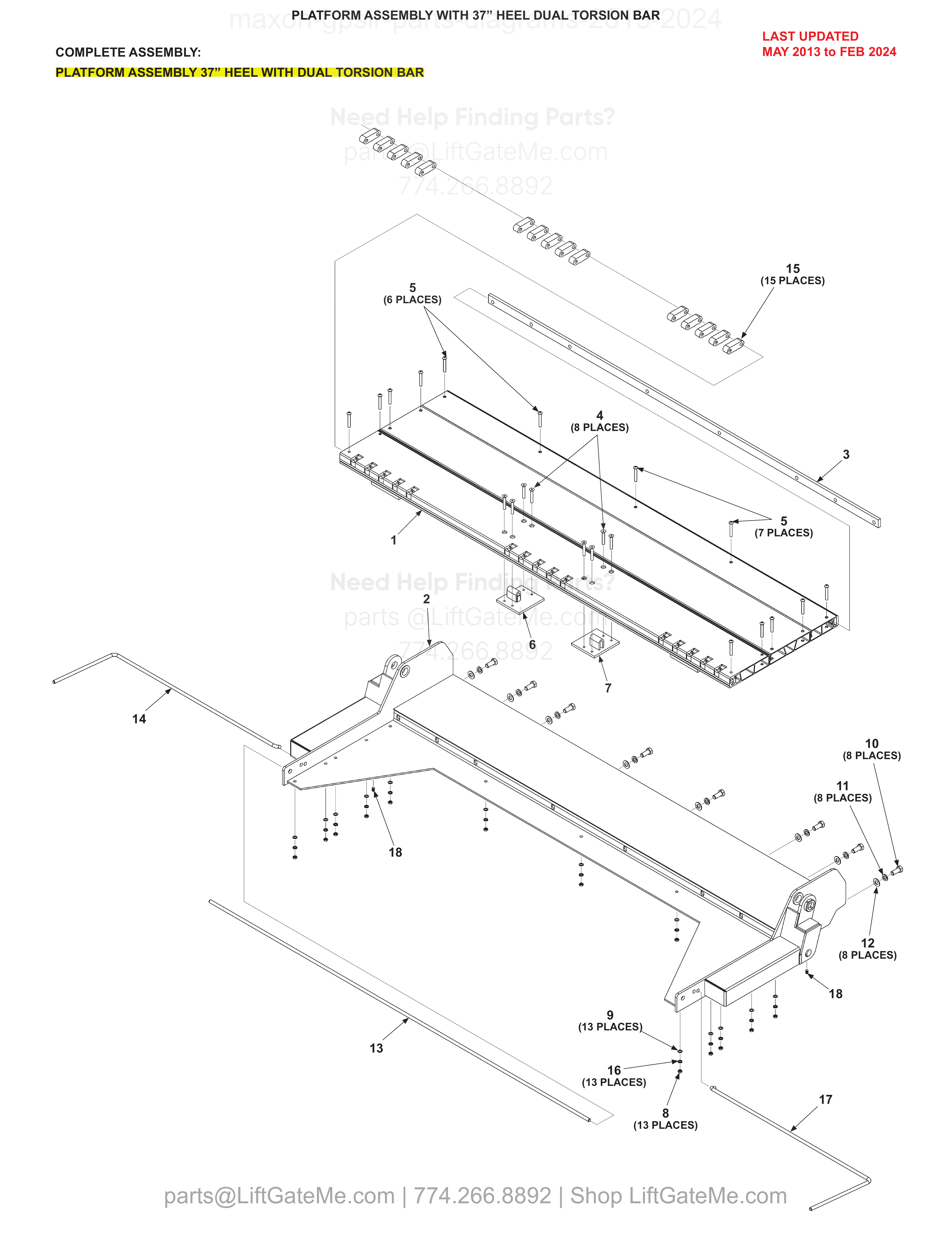 PLATFORM ASSEMBLY WITH 37” HEEL DUAL TORSION BAR diagram