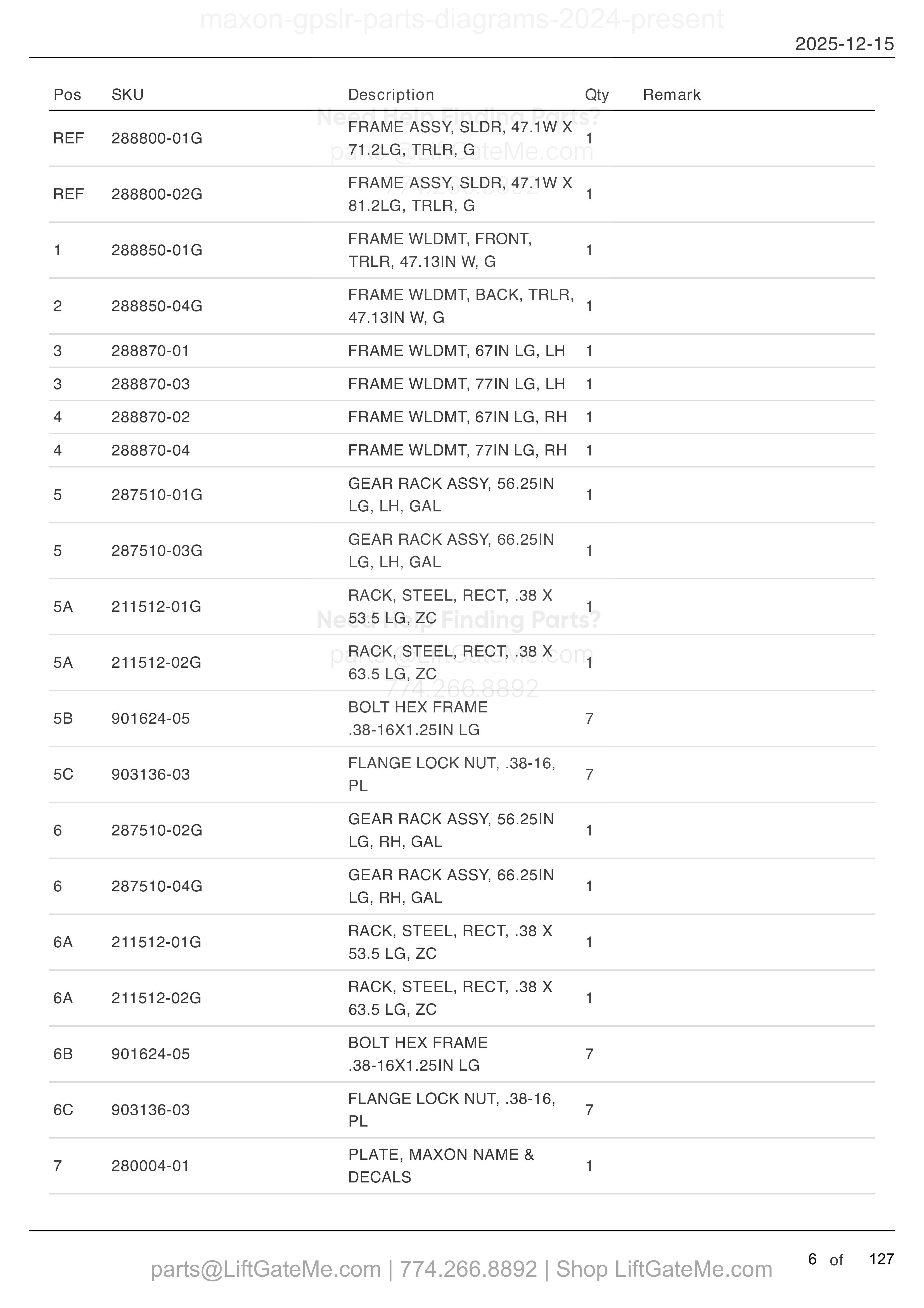 FRAME ASSEMBLY — MAR 2024 to present parts table