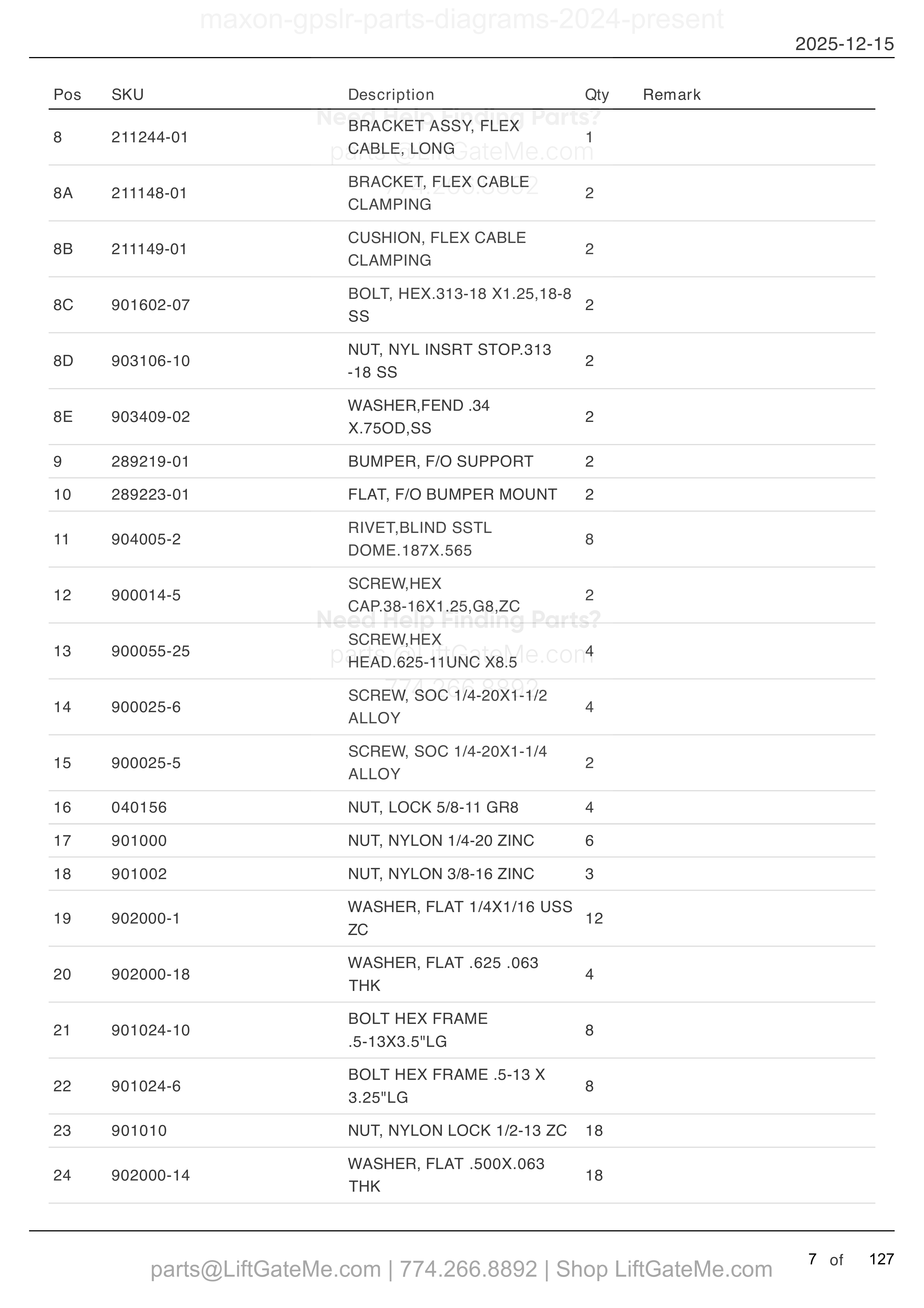 FRAME ASSEMBLY — MAR 2024 to present (continued) parts table