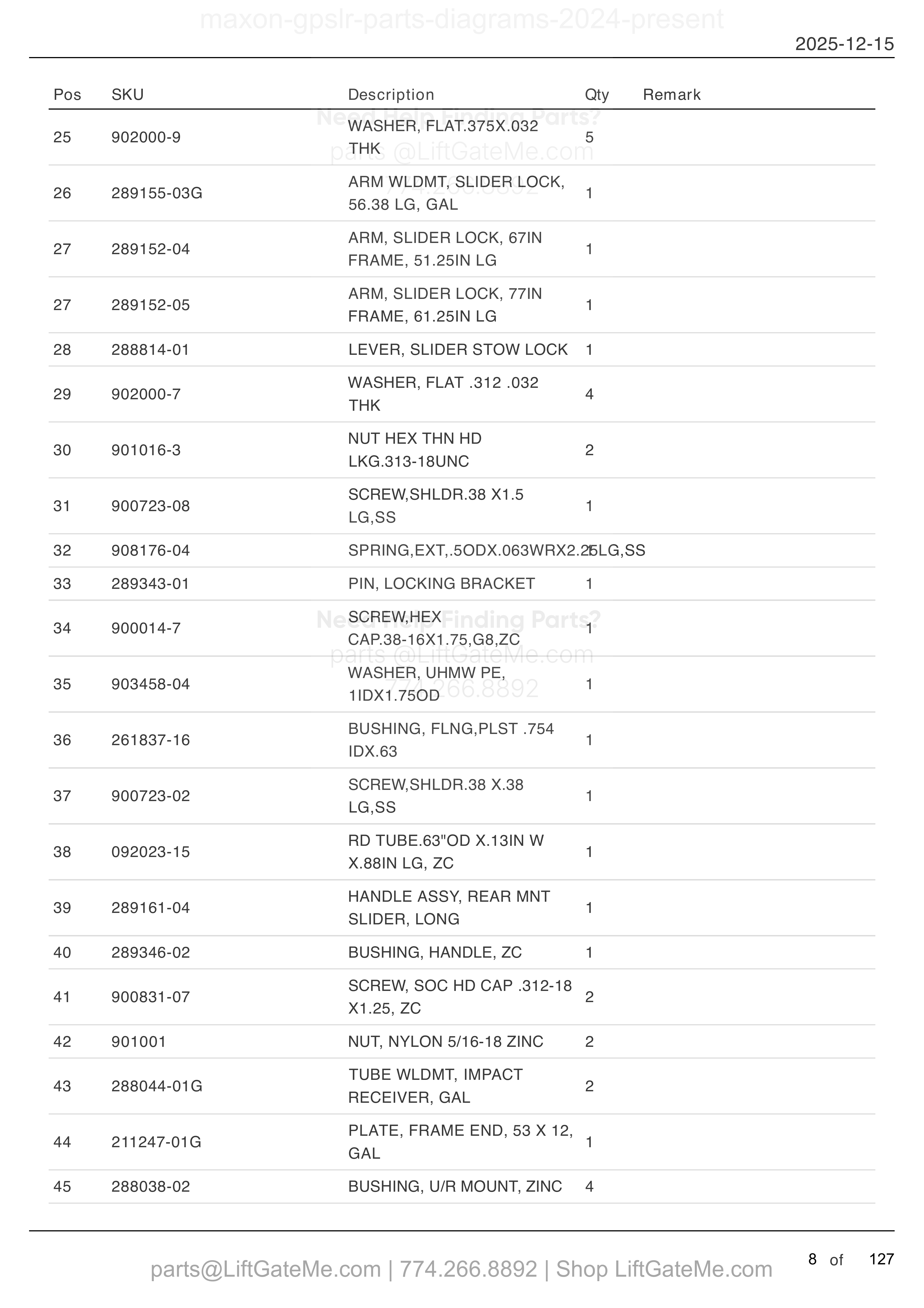 FRAME ASSEMBLY — MAR 2024 to present (continued) parts table