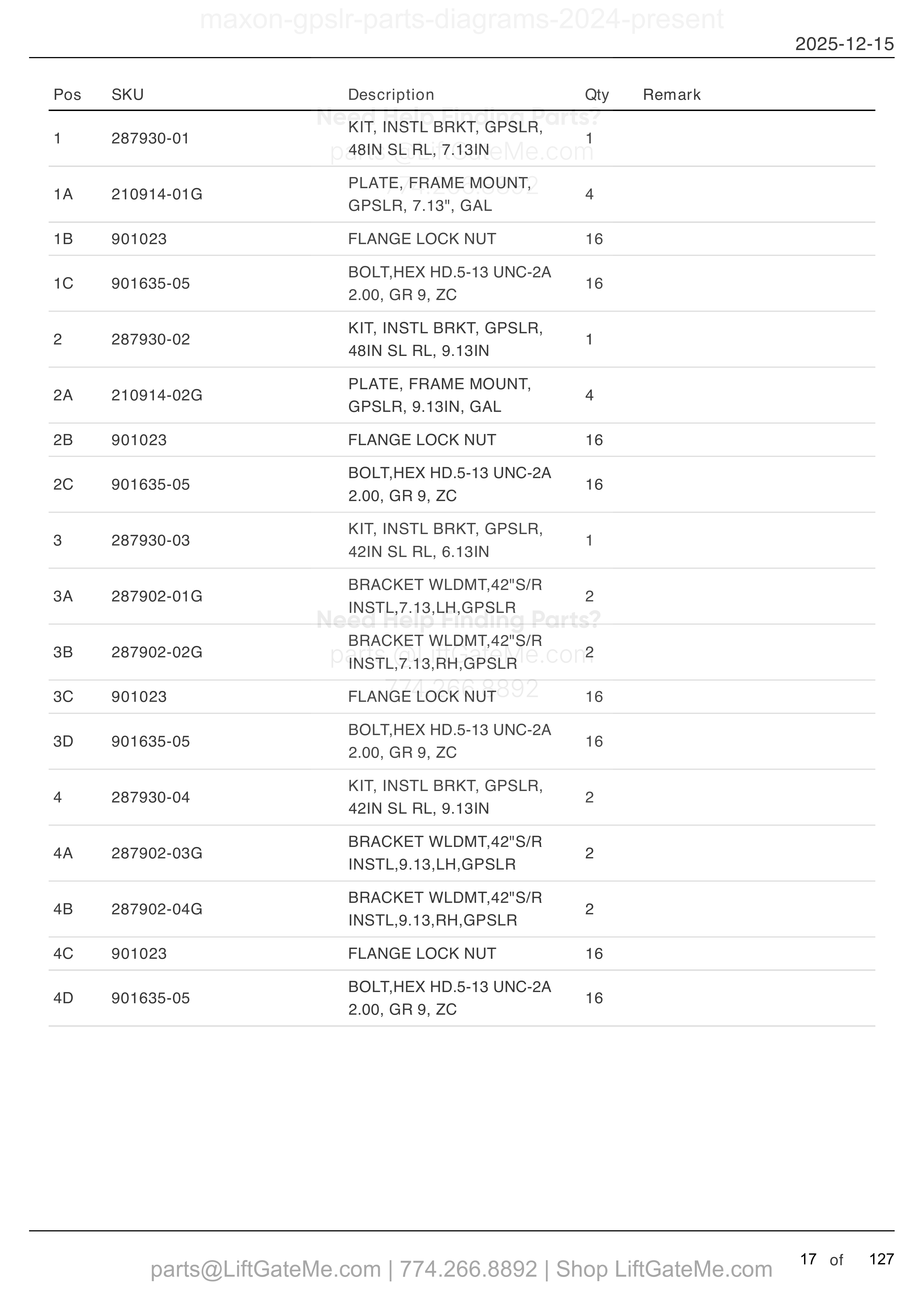 INSTALLATION BRACKETS — MAR 2024 to present parts table