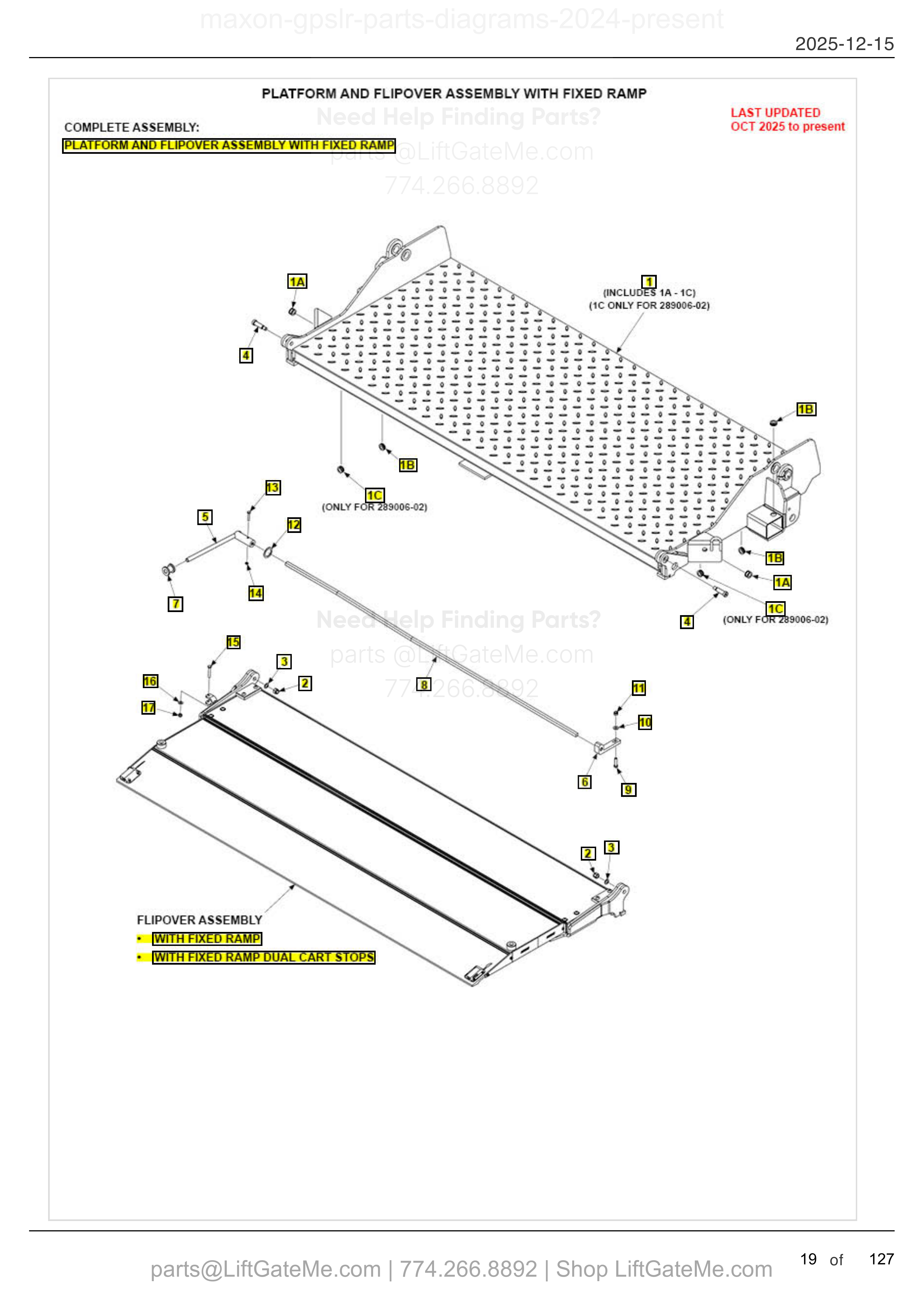 PLATFORM AND FLIPOVER ASSEMBLY WITH FIXED RAMP — OCT 2025 to present diagram