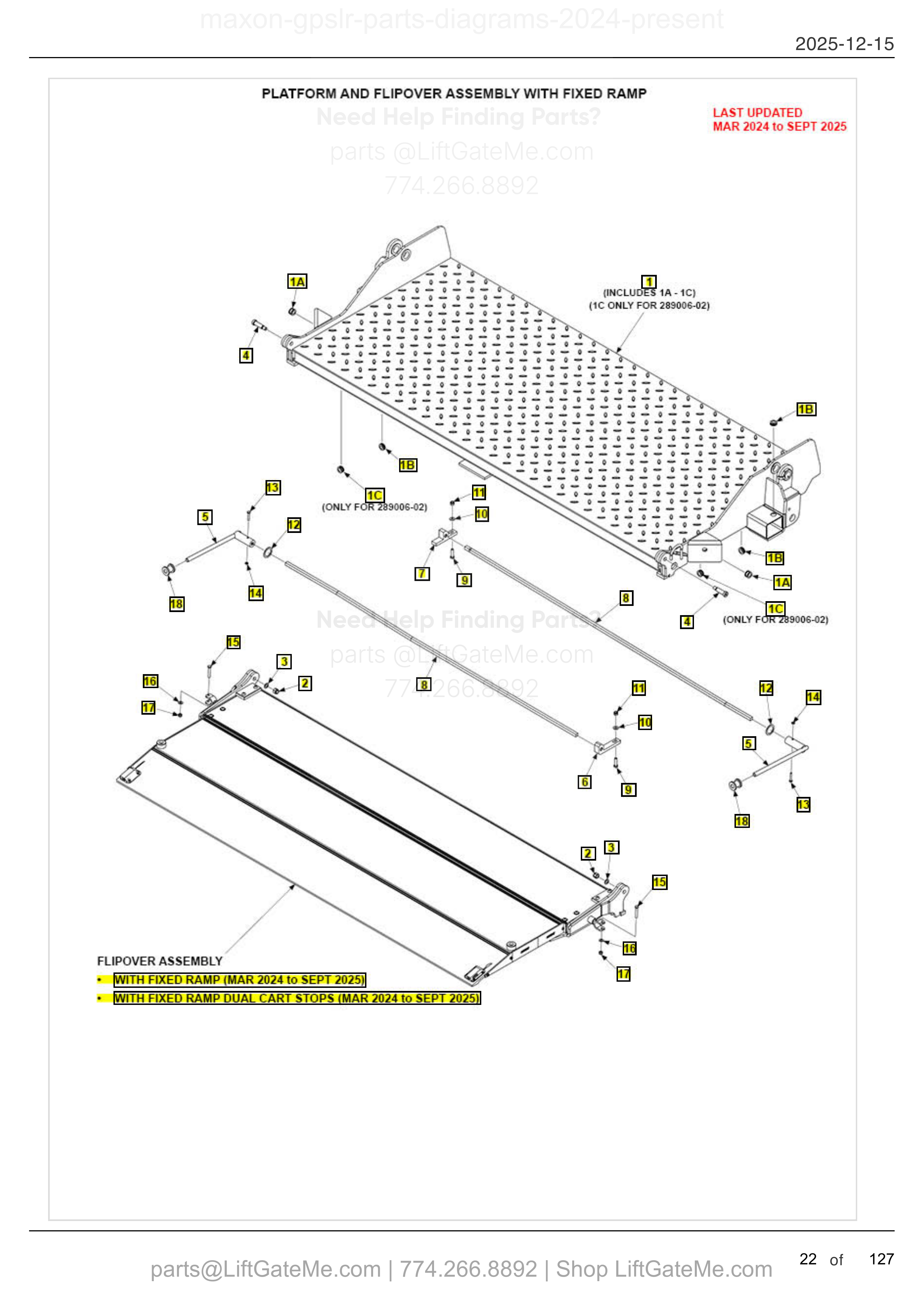 Platform and Flipover Assembly With Fixed Ramp — Mar 2024 to Sept 2025 diagram