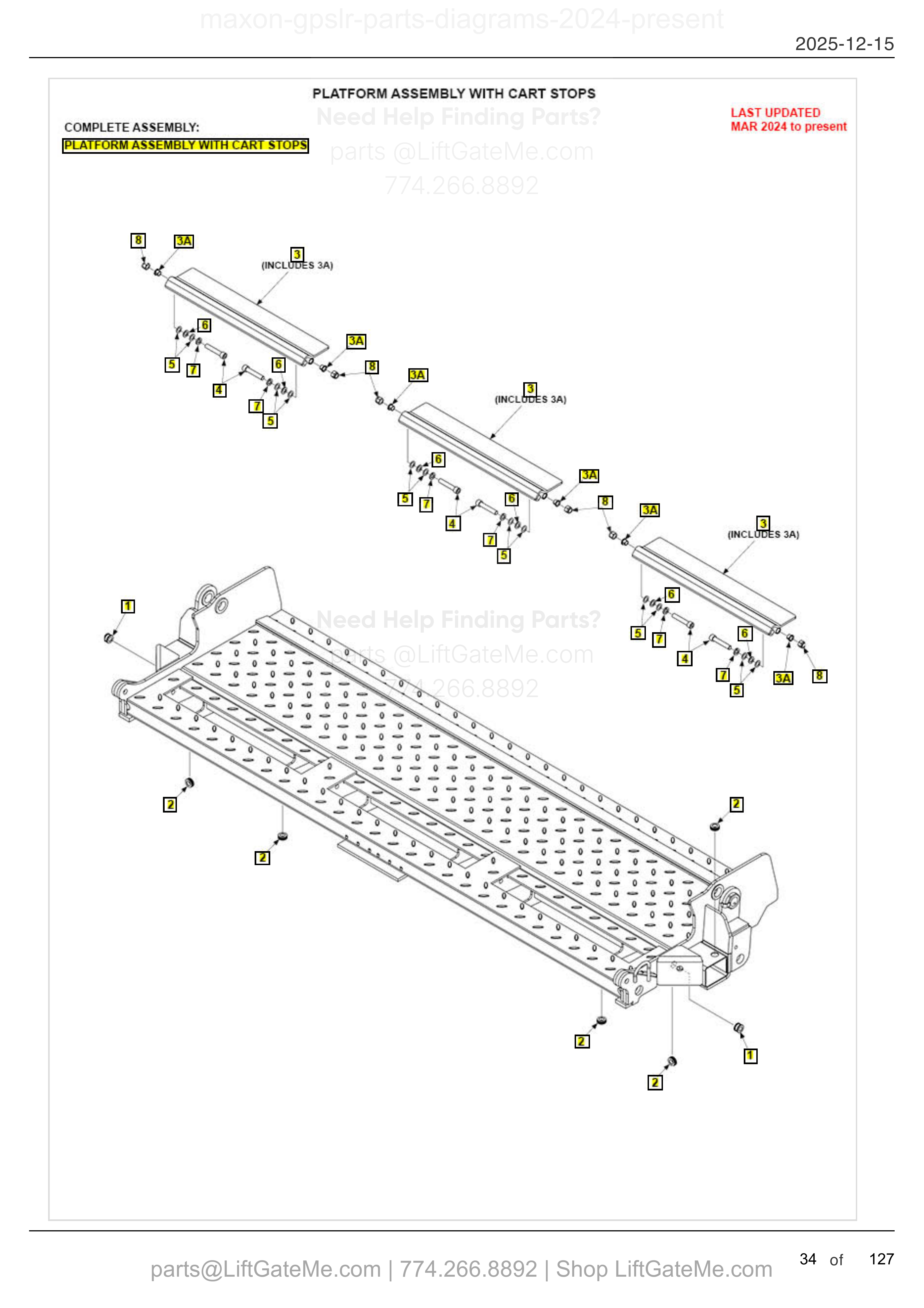 PLATFORM ASSEMBLY WITH CART STOPS — MAR 2024 to present diagram