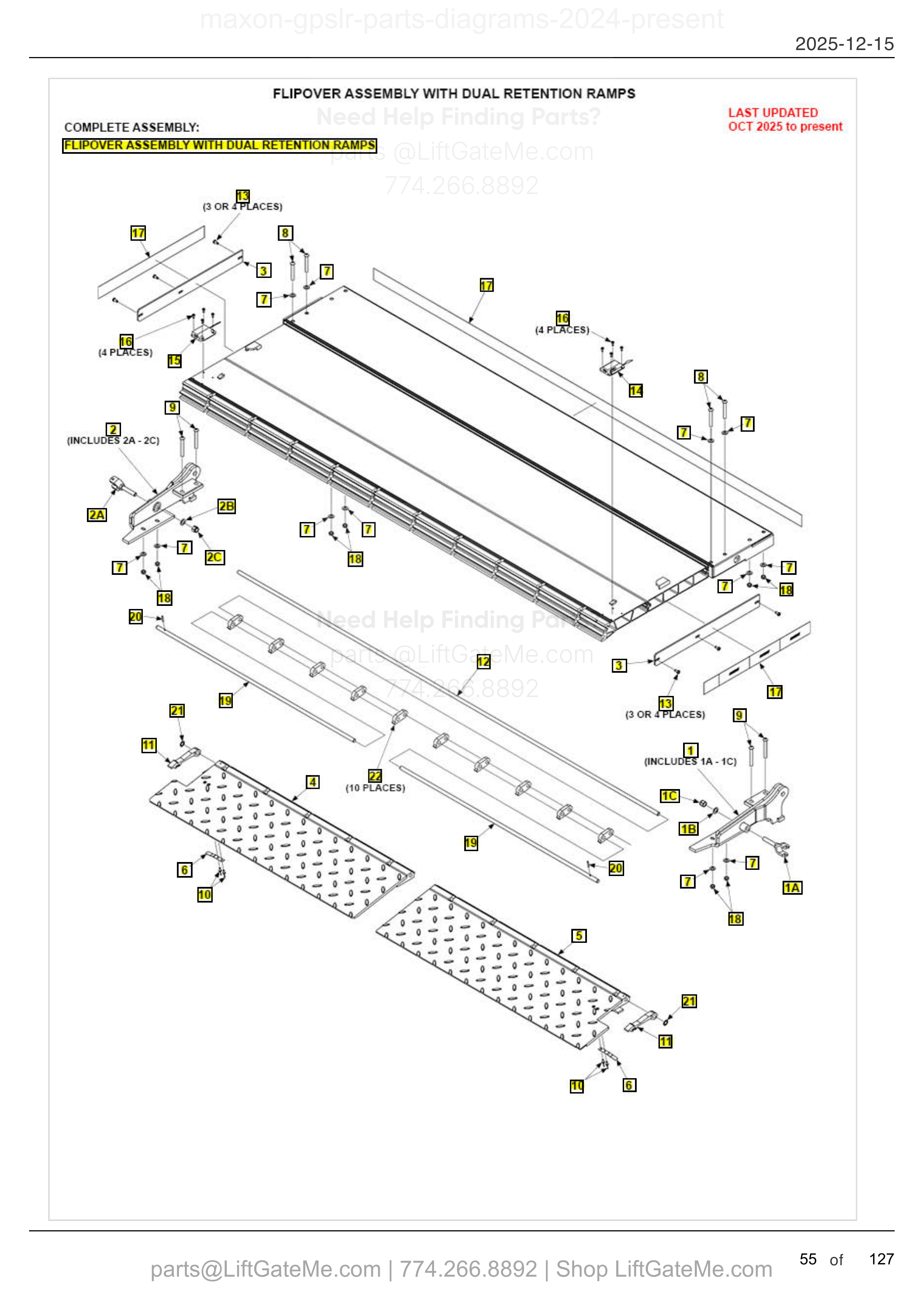 FLIPOVER ASSEMBLY WITH DUAL RETENTION RAMPS — OCT 2025 to present diagram