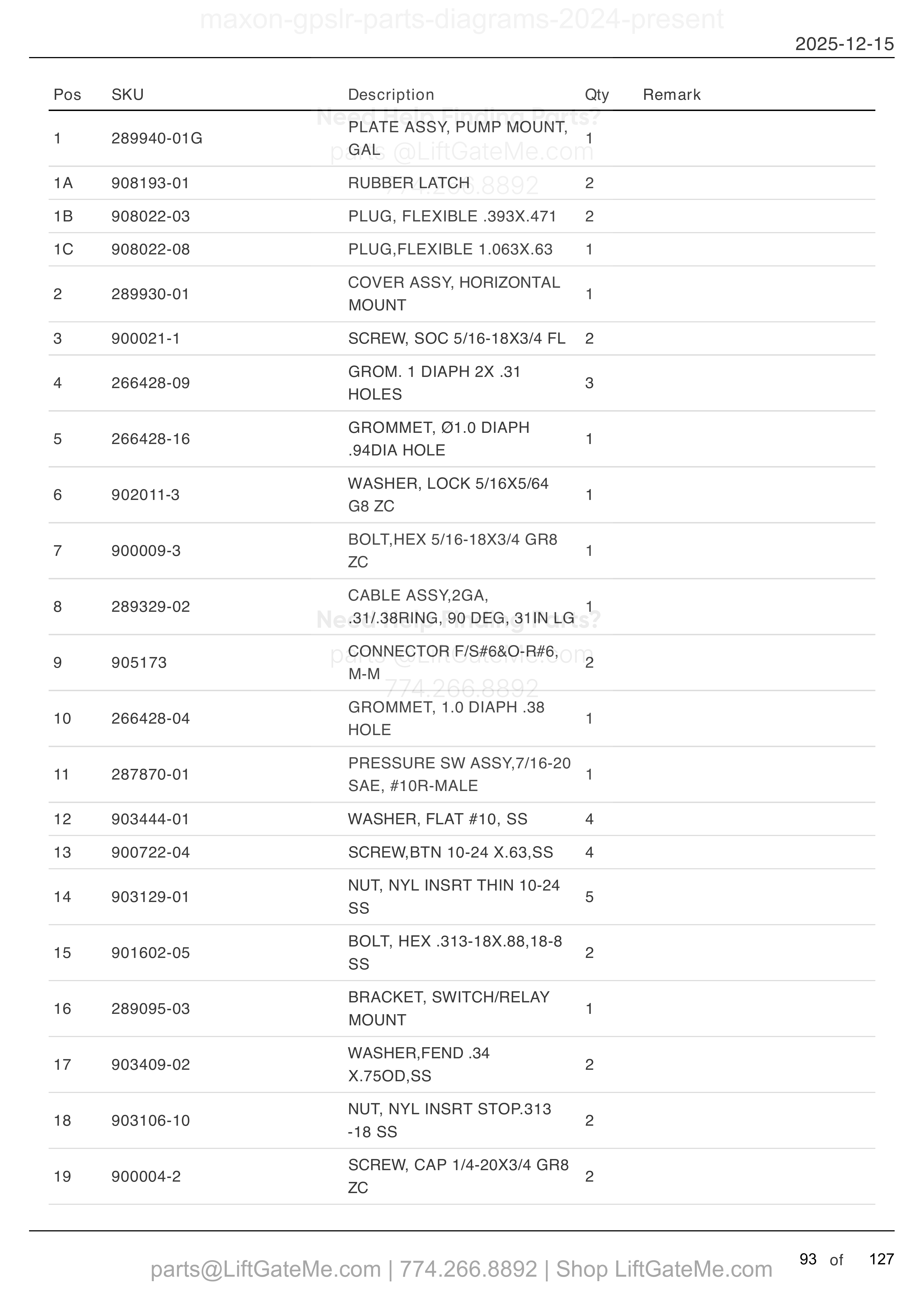Single Pump Assembly With ECU — Mar 2024 to Aug 2025 parts table