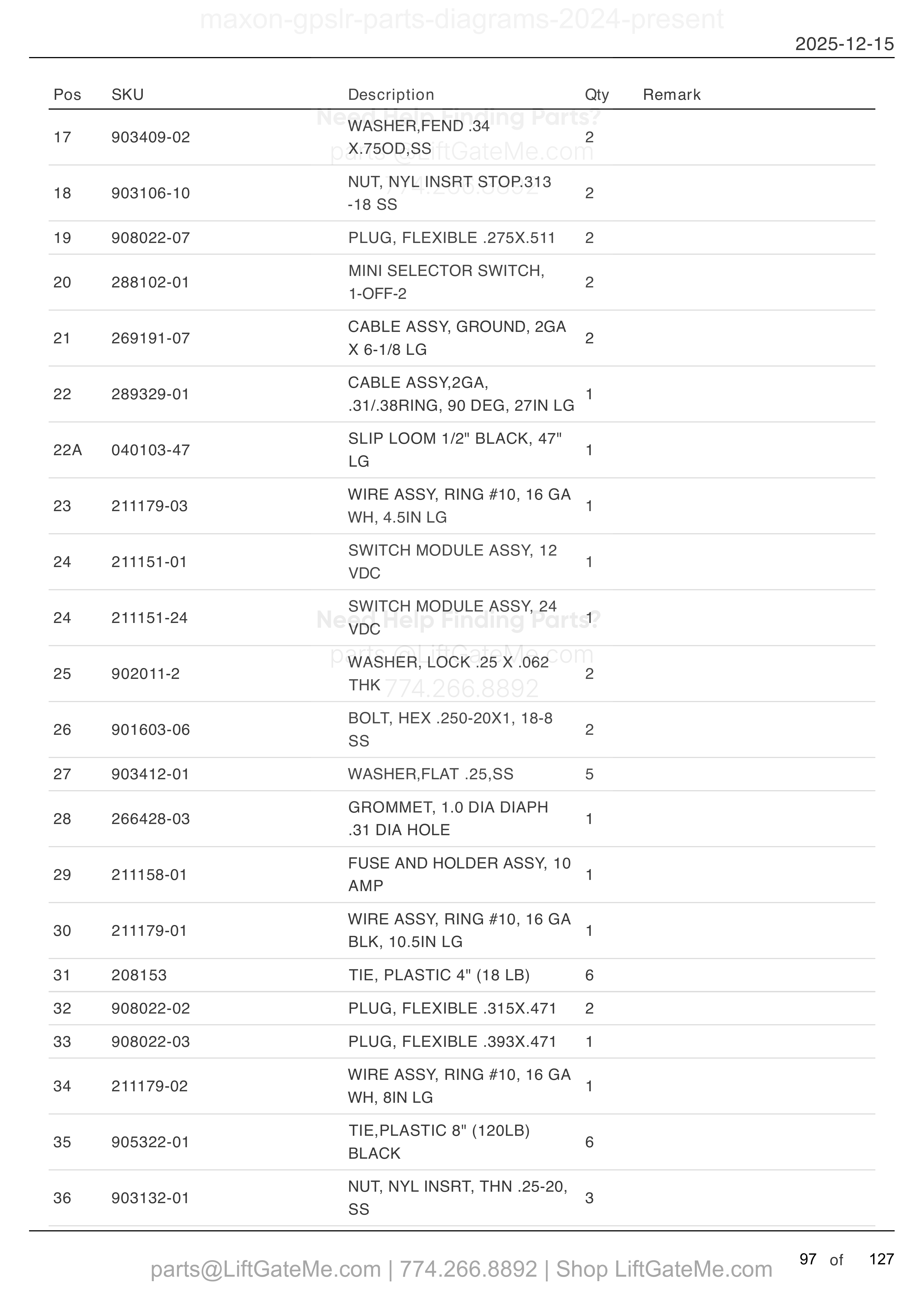 Dual Pump Assembly — Sept 2025 to present (continued) parts table