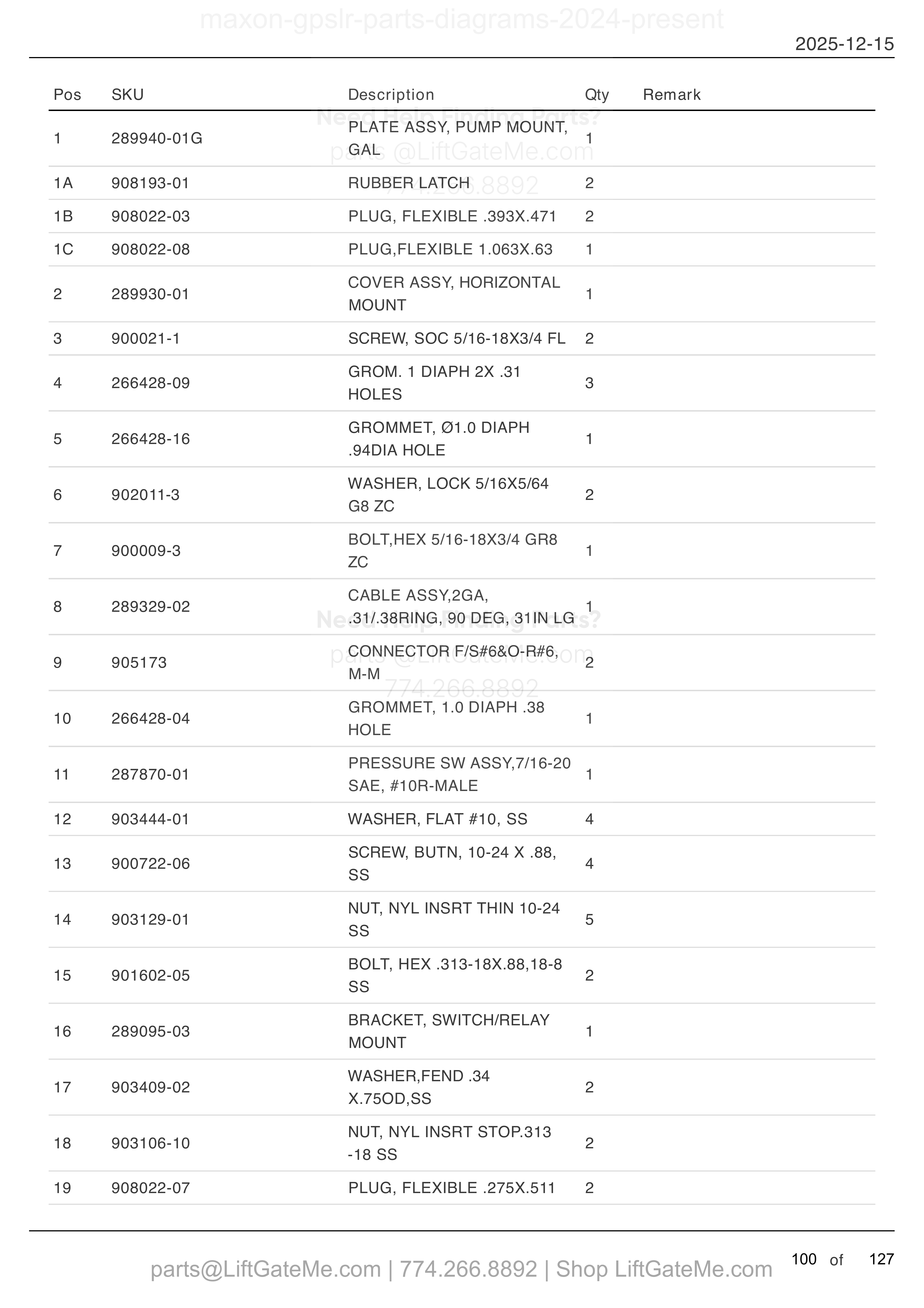 DUAL PUMP ASSEMBLY — MAR 2024 to Aug 2025 parts table