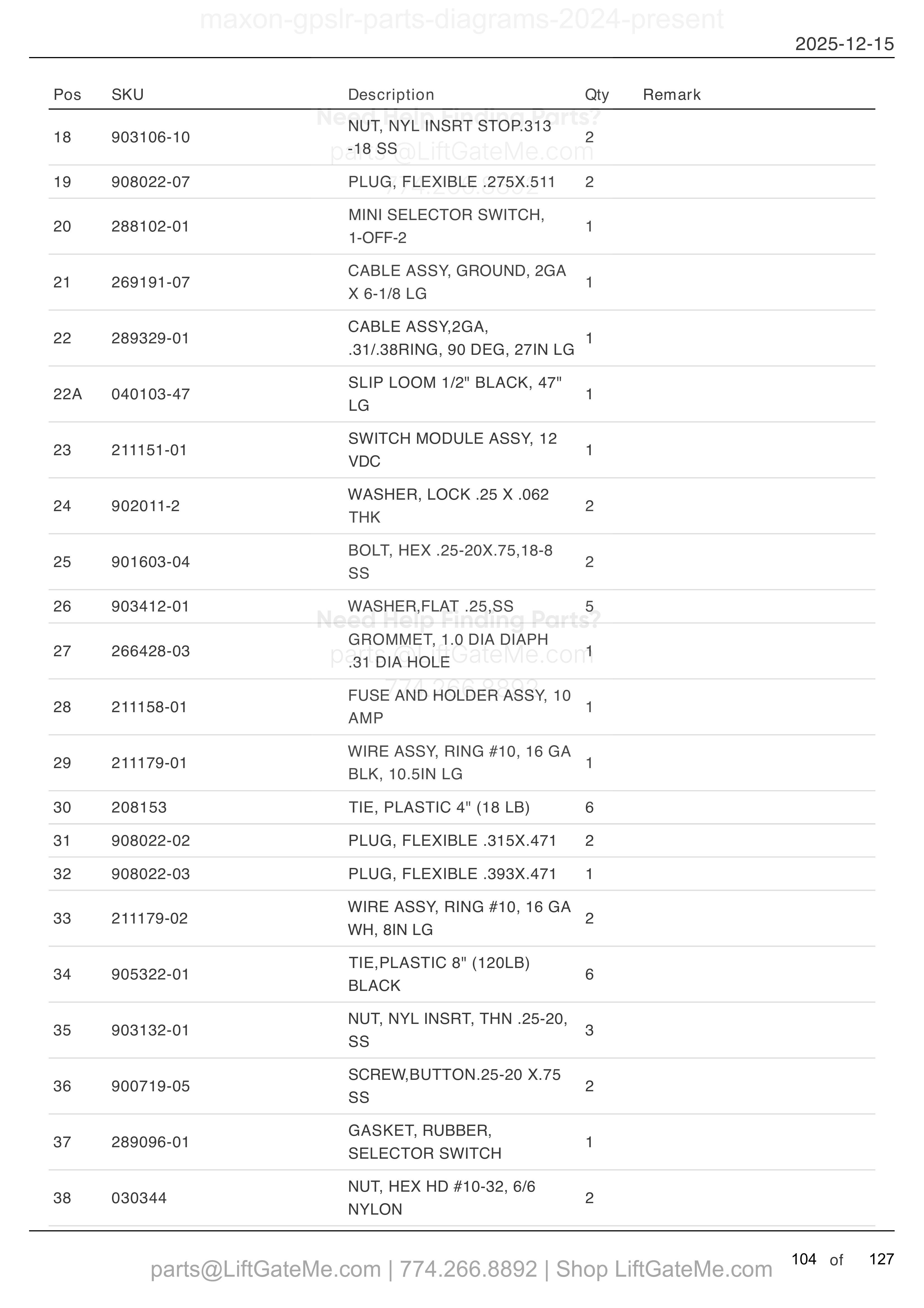 DUAL PUMP ASSEMBLY ECU — Sept 2025 to present (continued) parts table
