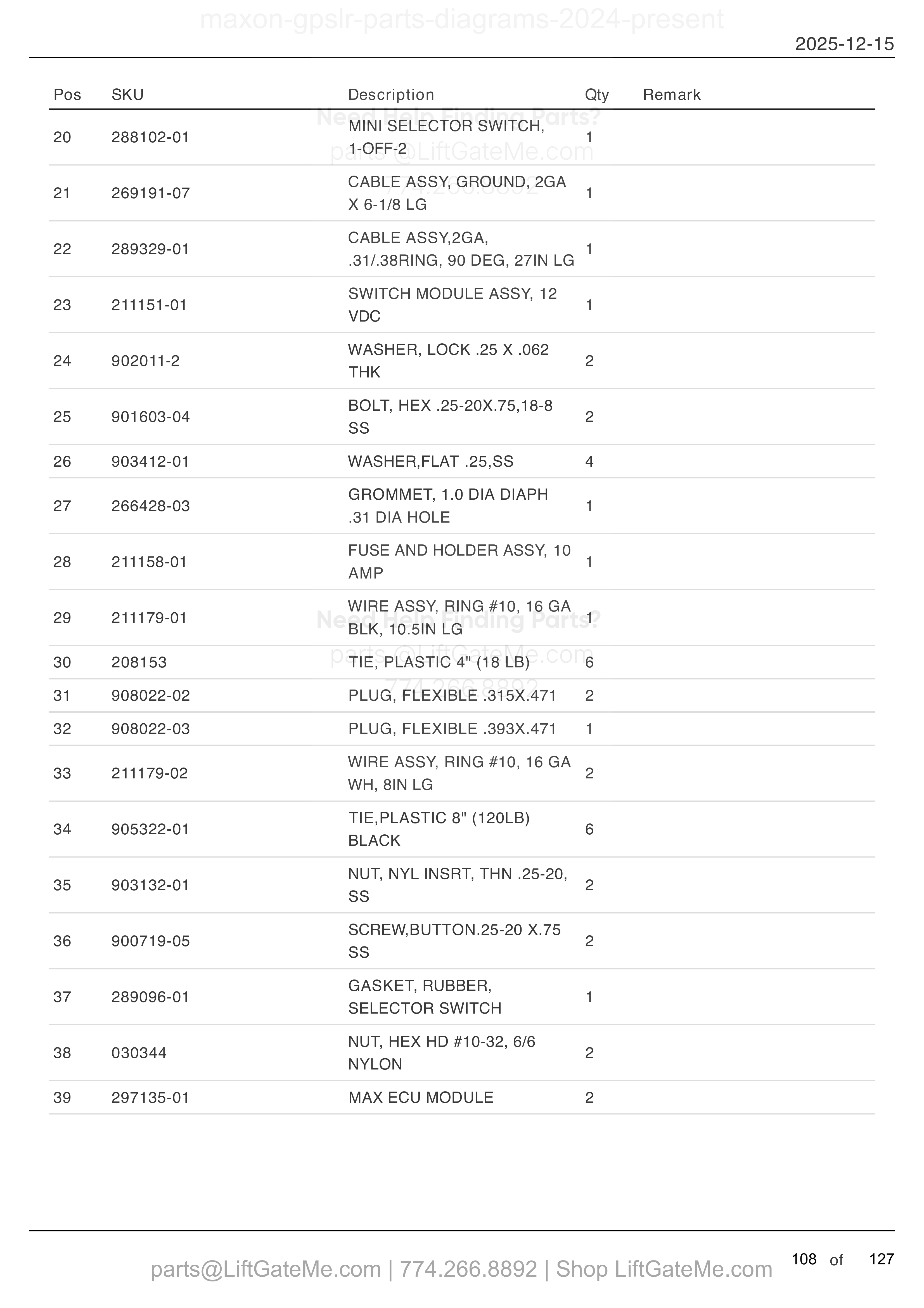 DUAL PUMP ASSEMBLY ECU — MAR 2024 to Aug 2025 parts table