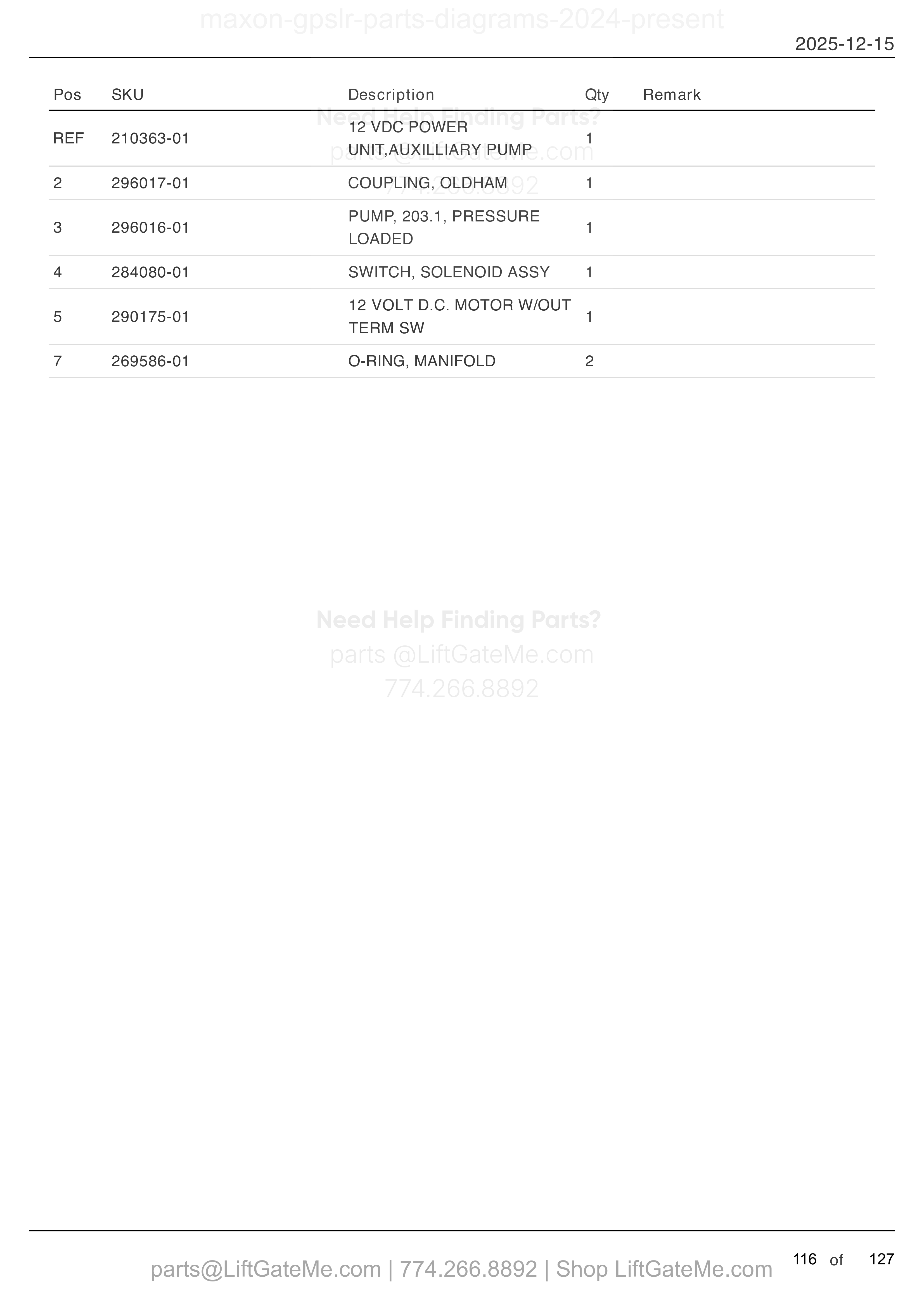 DUAL 12 VDC POWER UNIT — MAR 2024 to present parts table