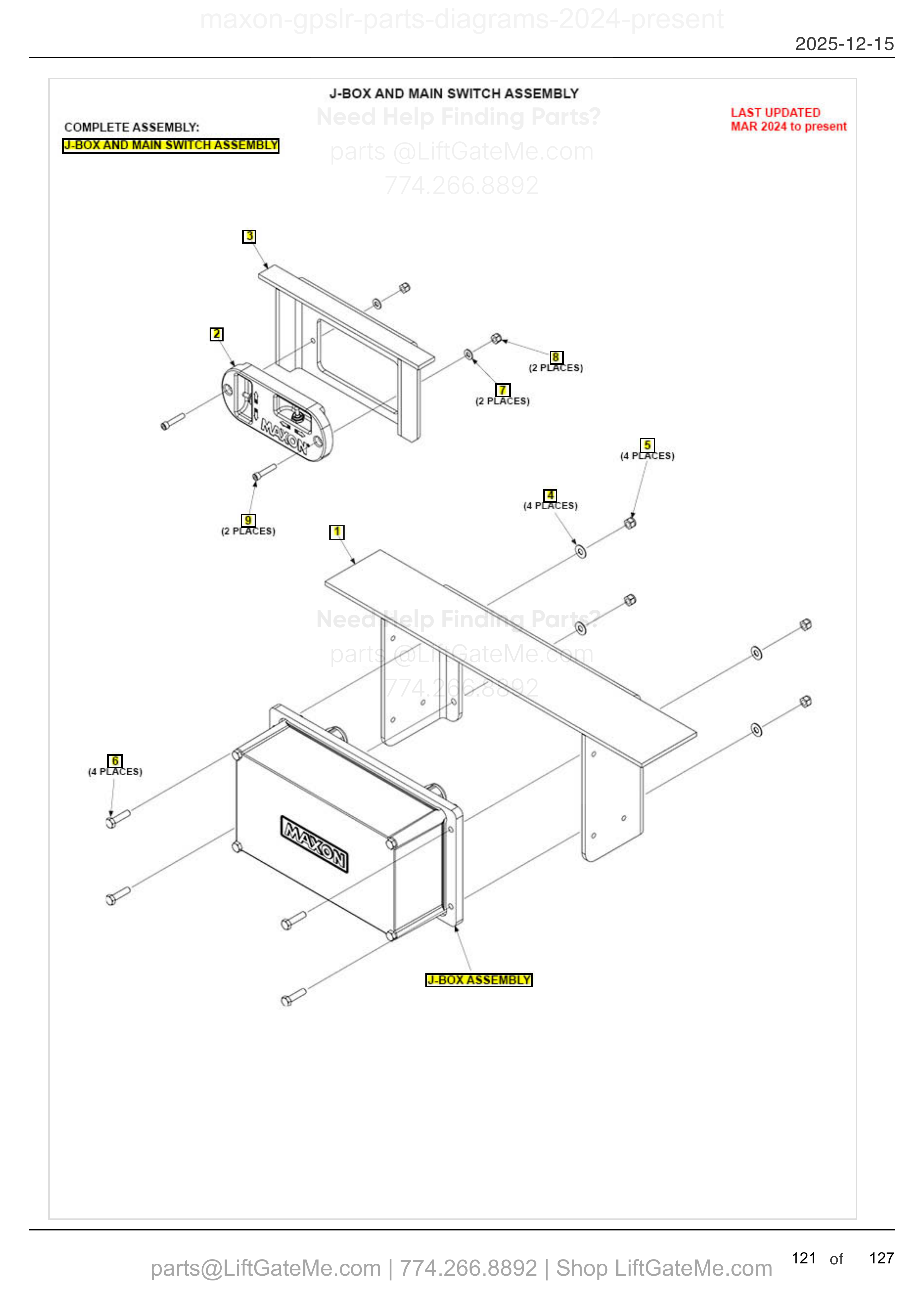 J-BOX AND MAIN SWITCH ASSEMBLY — MAR 2024 to present diagram
