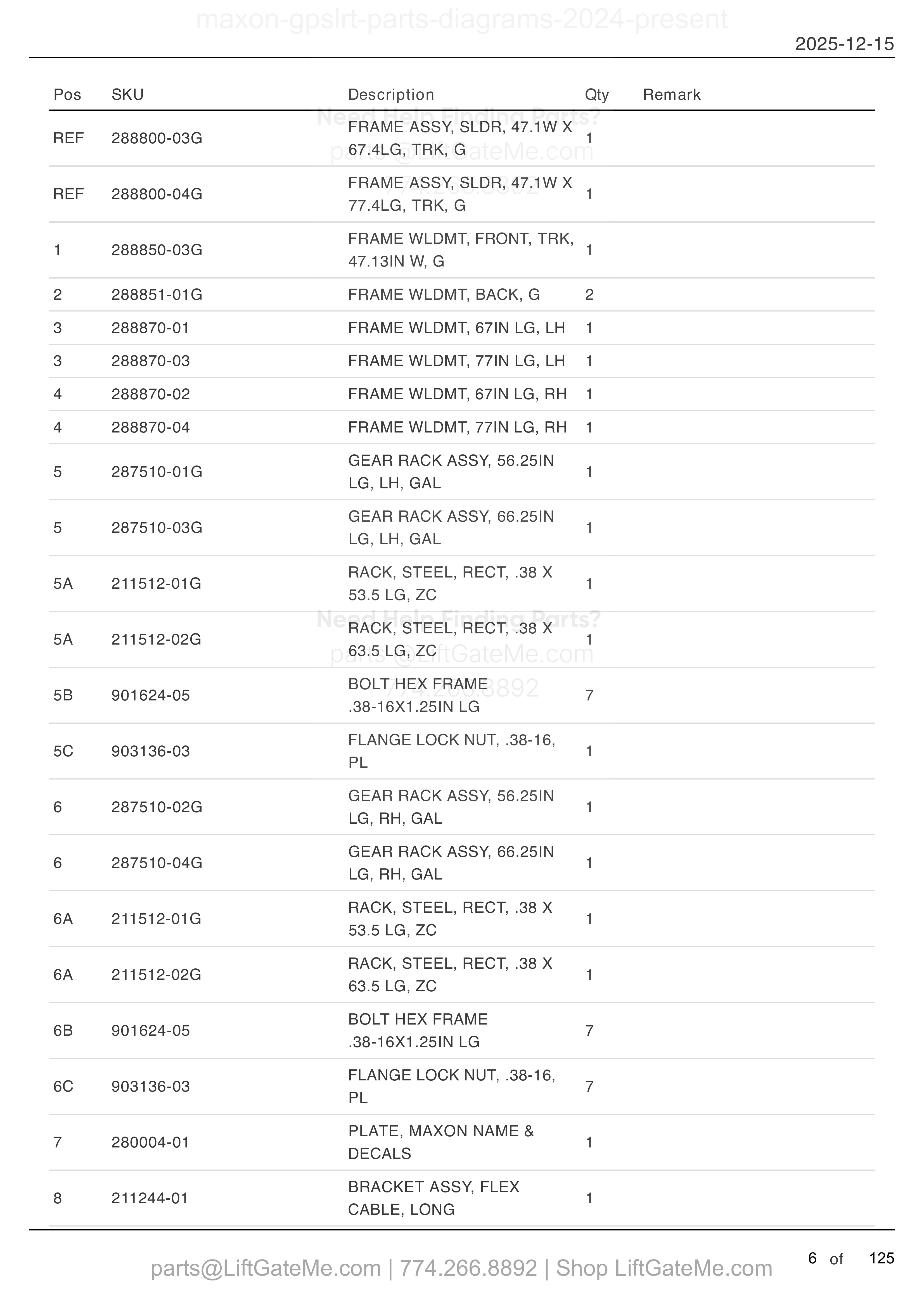 FRAME ASSEMBLY — MAR 2024 to present parts table