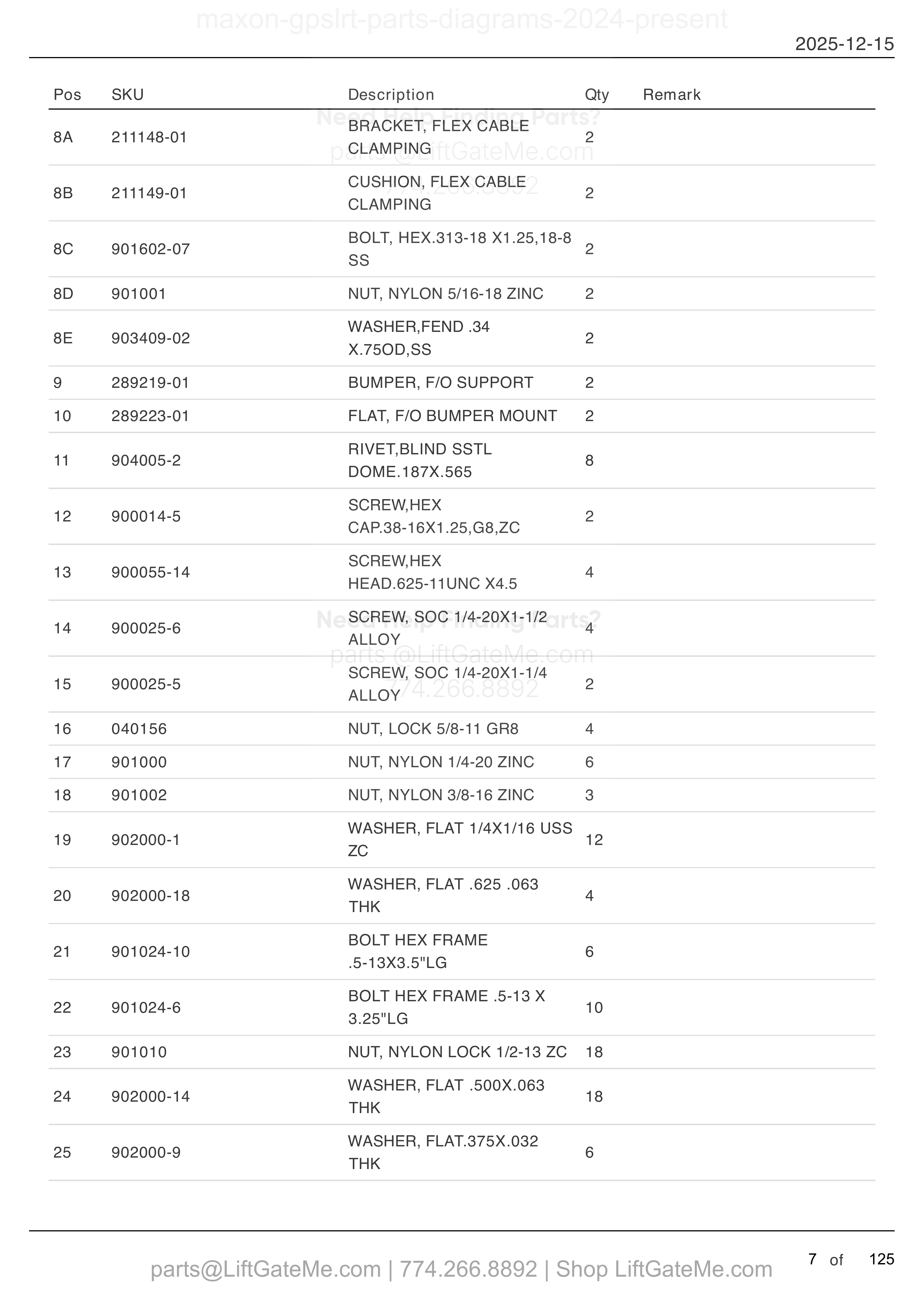 FRAME ASSEMBLY — MAR 2024 to present (continued) parts table