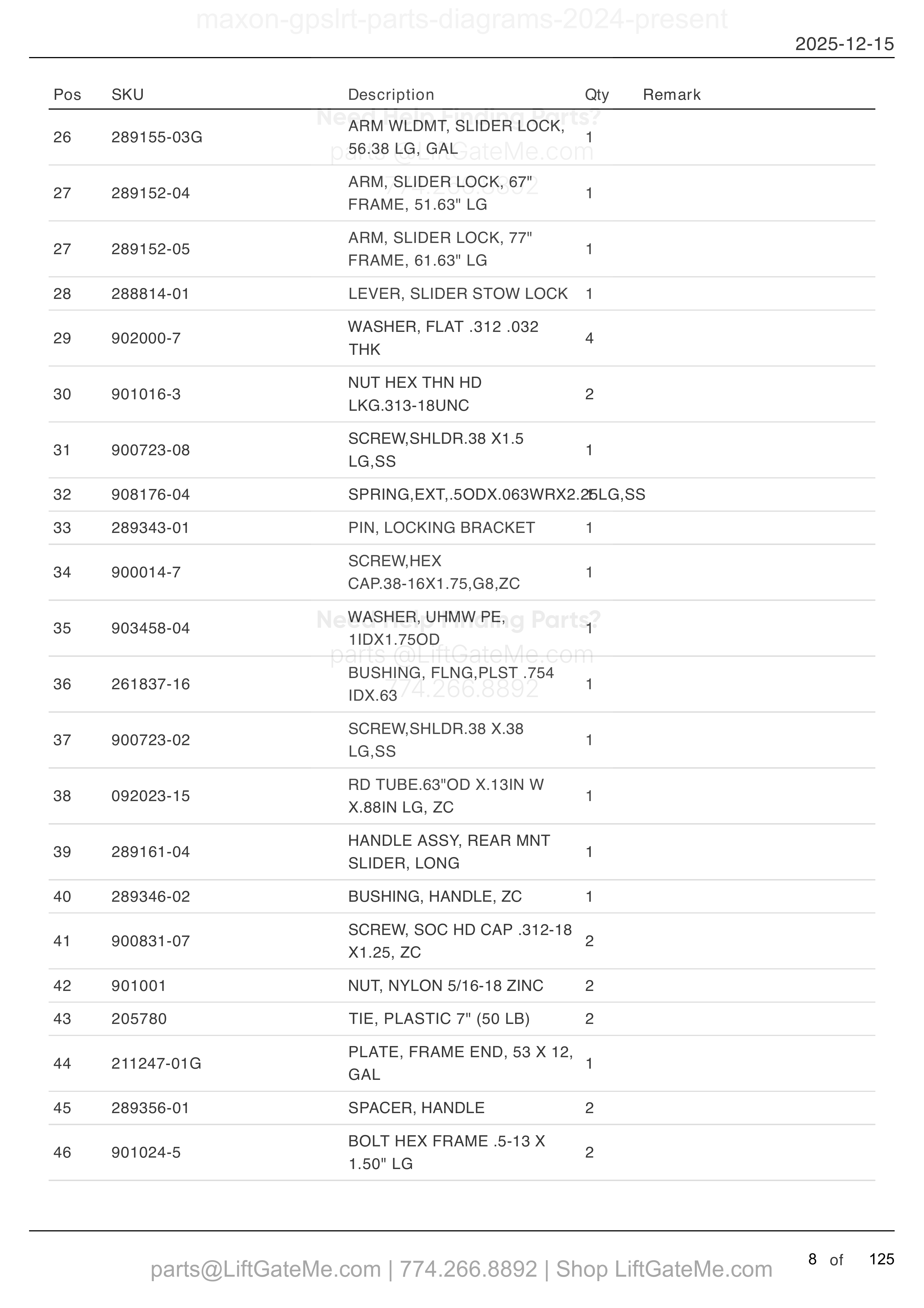 FRAME ASSEMBLY — MAR 2024 to present (continued) parts table
