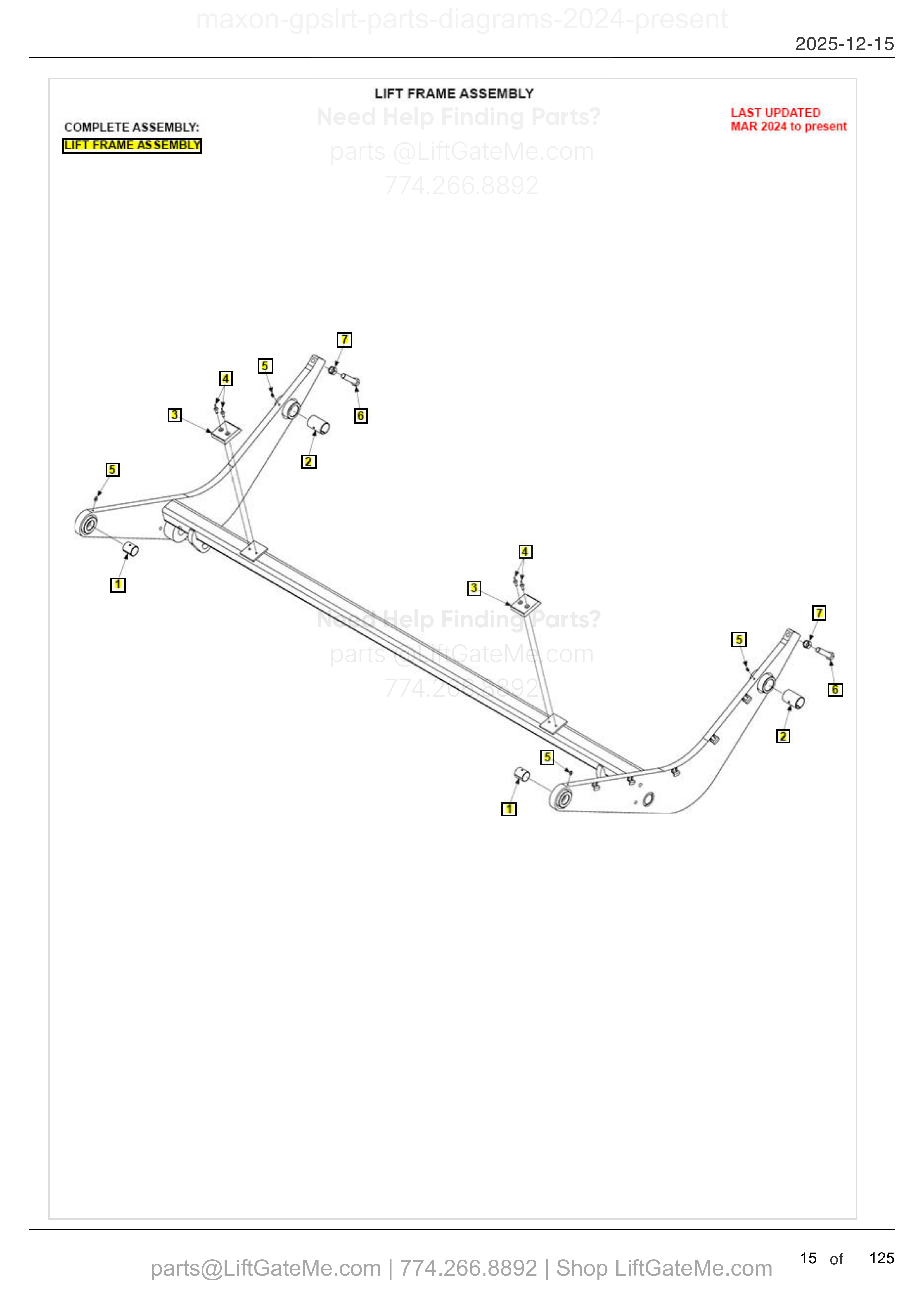 LIFT FRAME ASSEMBLY — MAR 2024 to present diagram
